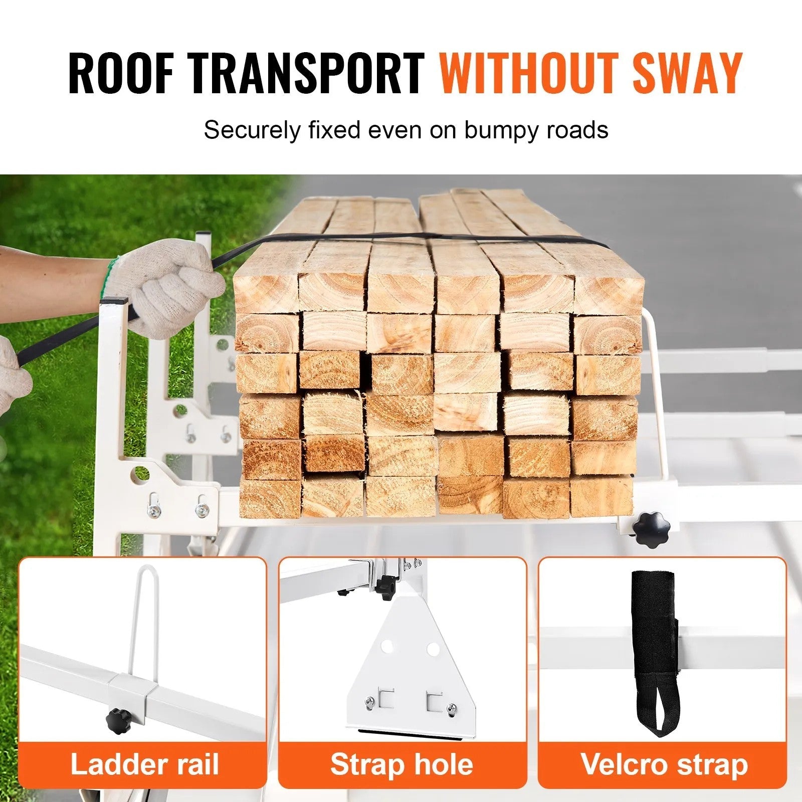 VEVOR Trailer Ladder Rack, 59" Adjustable Roof Rack, 3 Crossbars Van Roof Ladder Rack with Straps, 800 lbs Capacity Steel, Fit for Chevrolet Express 1500 2500 3500/ Ford E150 E250 E350/ GMC Savana