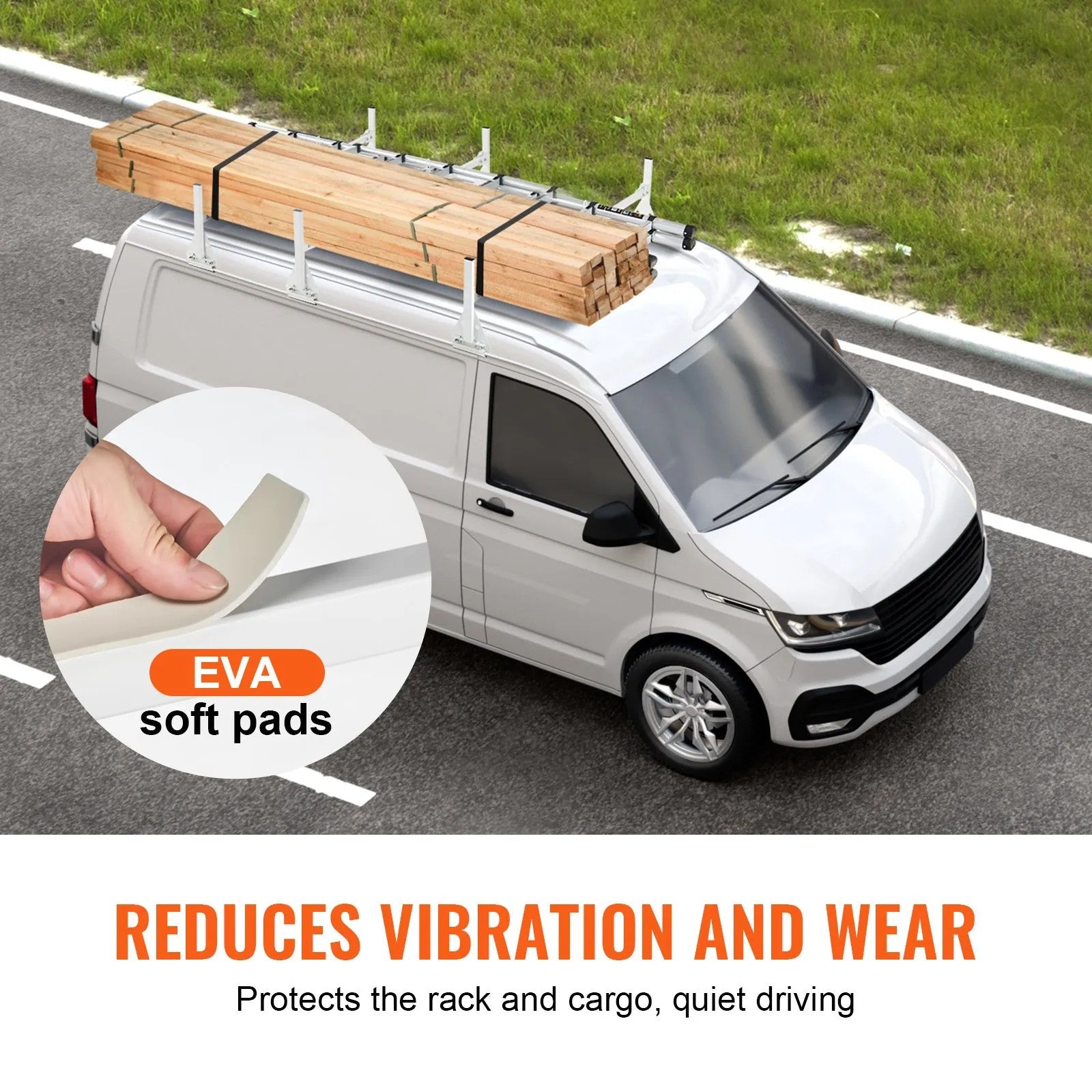 VEVOR Trailer Ladder Rack, 59" Adjustable Roof Rack, 3 Crossbars Van Roof Ladder Rack with Straps, 800 lbs Capacity Steel, Fit for Chevrolet Express 1500 2500 3500/ Ford E150 E250 E350/ GMC Savana