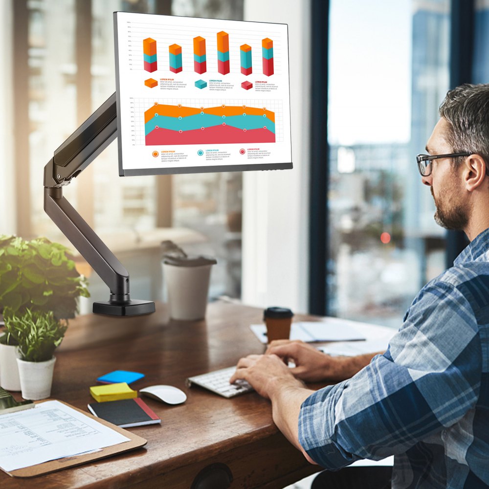 VEVOR Single Monitor Mount, Supports 13"-32" Screen, Fully Adjustable Gas Spring Monitor Arm, Holds up to 20 lbs, Computer Monitor Stand Holder with C-Clamp/Grommet Mounting Base, VESA Mount Bracket