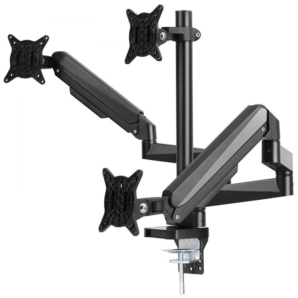VEVOR Triple Monitor Mount, Supports 13"-27" Screens, Fully Adjustable Gas Spring Monitor Arm, Holds up to 20 lbs per Arm, Computer Stand Holder with C-Clamp/Grommet Mounting Base, VESA Mount Bracket