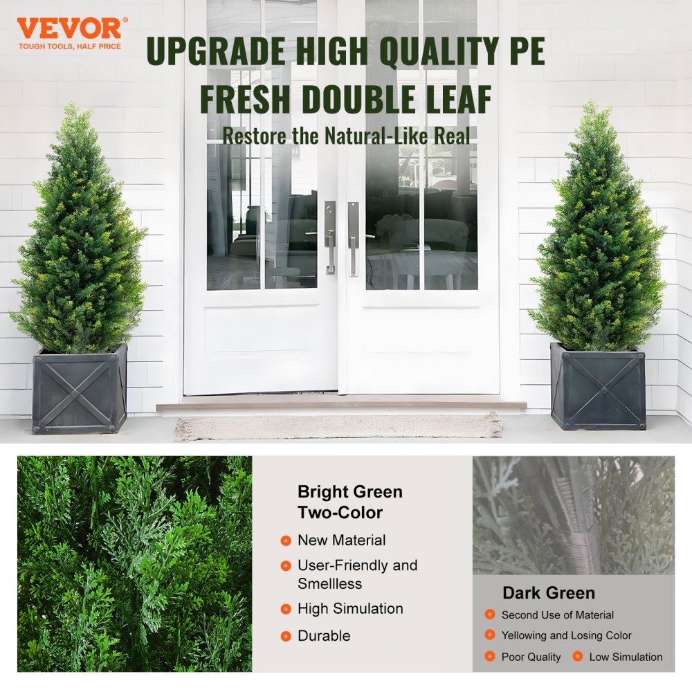 VEVOR 2 Pack 3' Artificial Cedar Topiary Tree Faux Plant UV Decor In/Outdoor