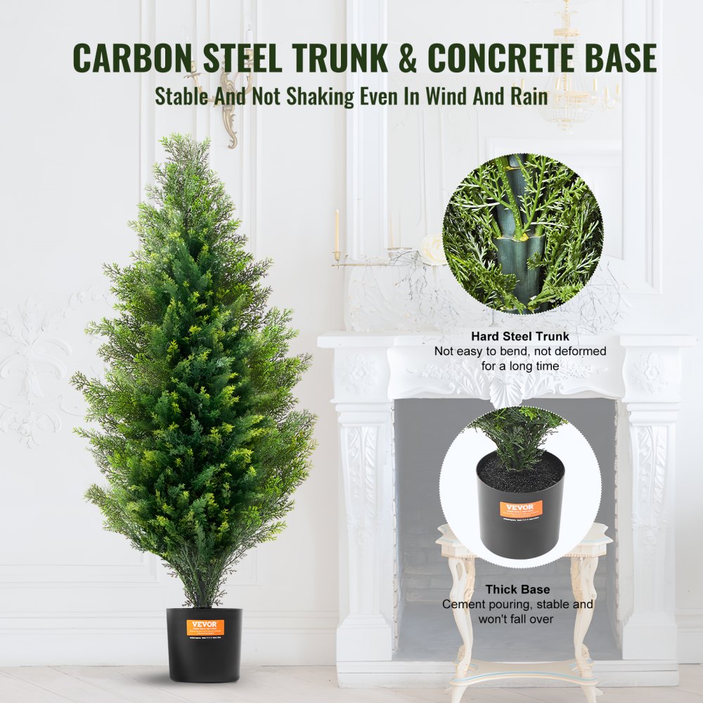 VEVOR 2 Pack 3' Artificial Cedar Topiary Tree Faux Plant UV Decor In/Outdoor