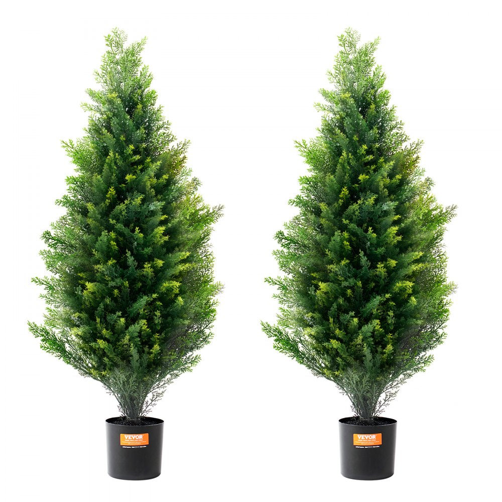 VEVOR 2 Pack 3' Artificial Cedar Topiary Tree Faux Plant UV Decor In/Outdoor