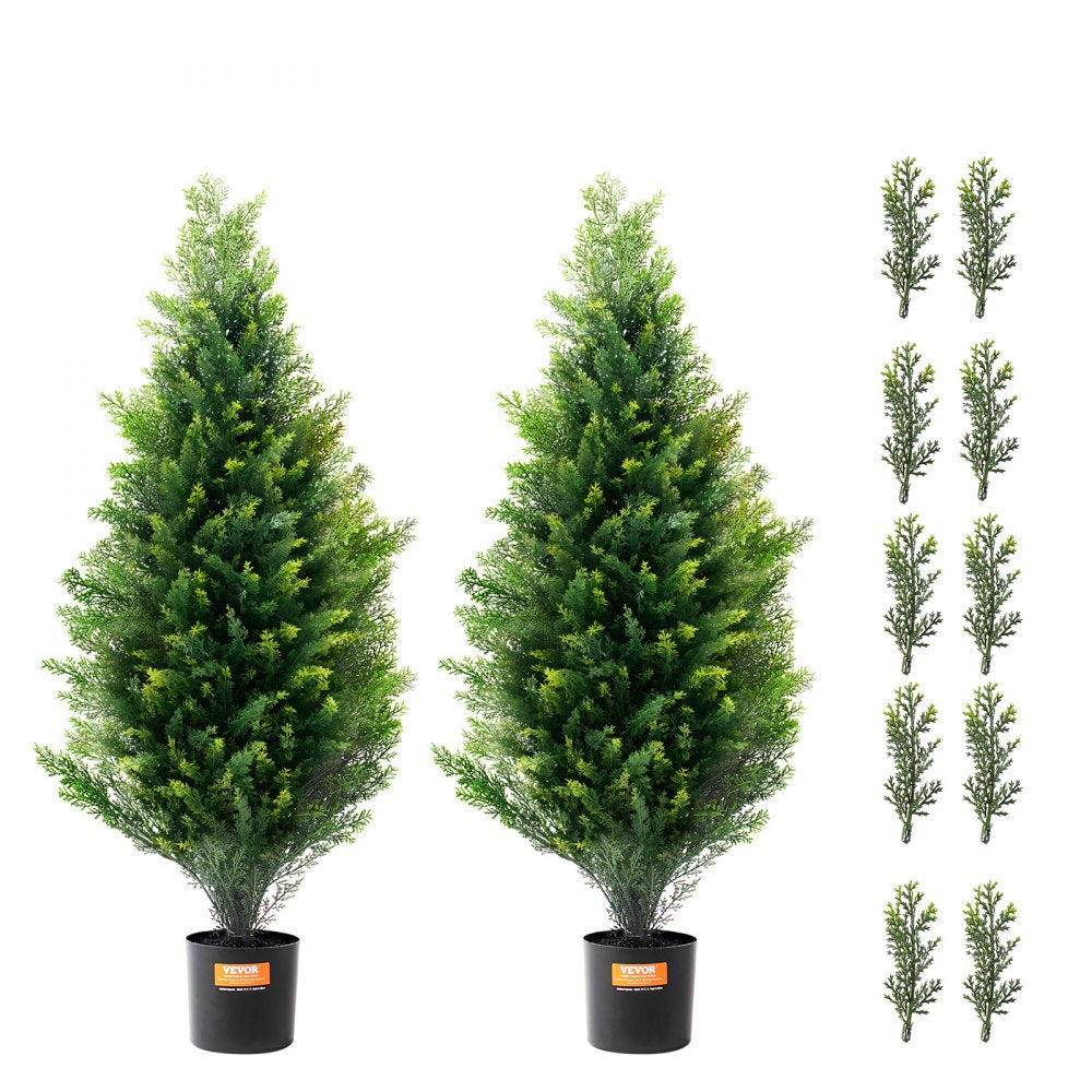 VEVOR 2 Pack 3' Artificial Cedar Topiary Tree Faux Plant UV Decor In/Outdoor