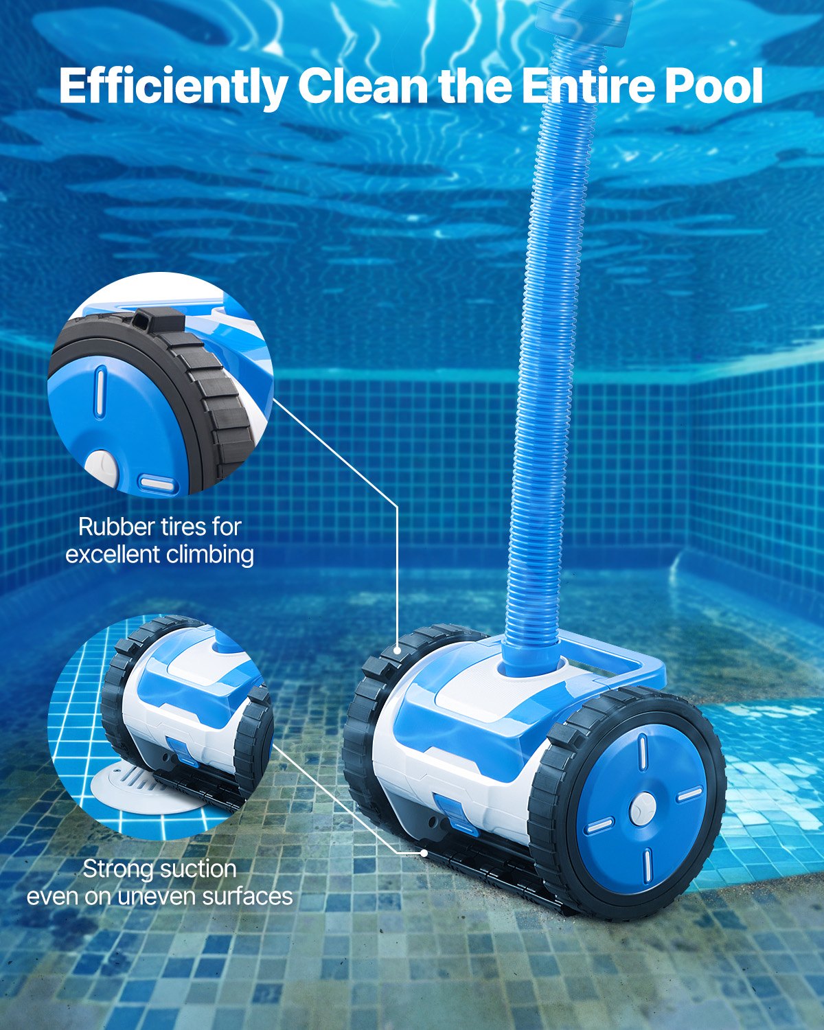 VEVOR Suction Pool Cleaner Vacuum Cleaner 2 Wheels for In/Above-ground Pool