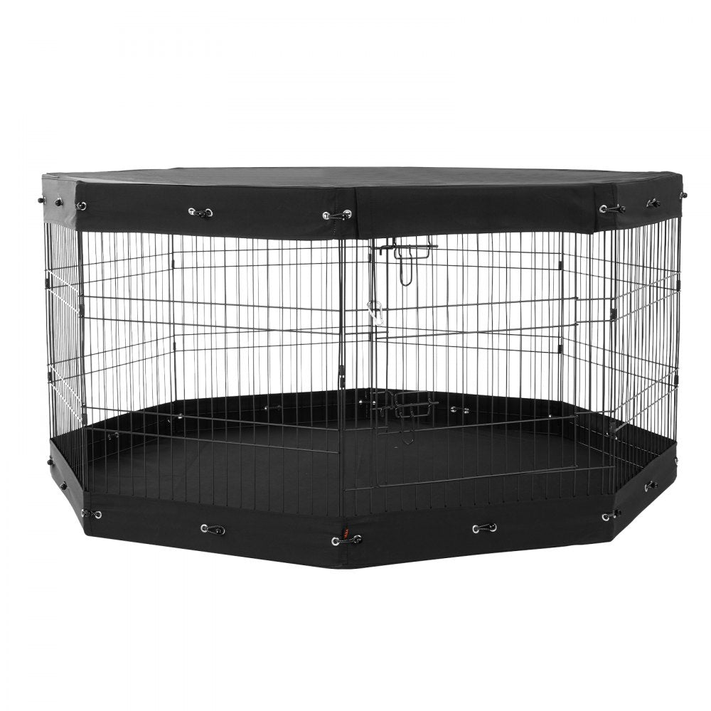 VEVOR Dog Playpen 8 Panels Foldable Metal Dog Exercise Pen with Pad Cover 30"H