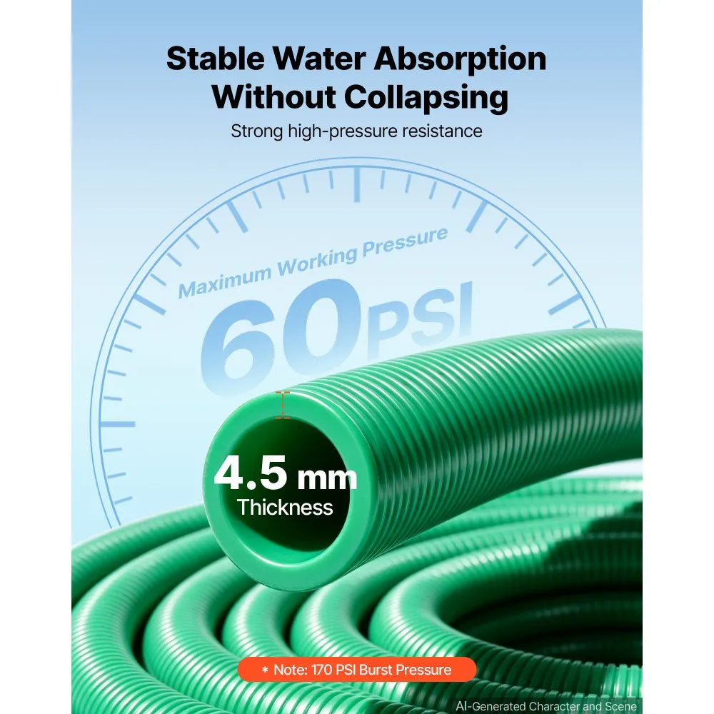 3" x 20 ft Heavy-Duty PVC Suction Hose Assembly with Cam & Groove Fittings – 60 PSI Water Pump Hose