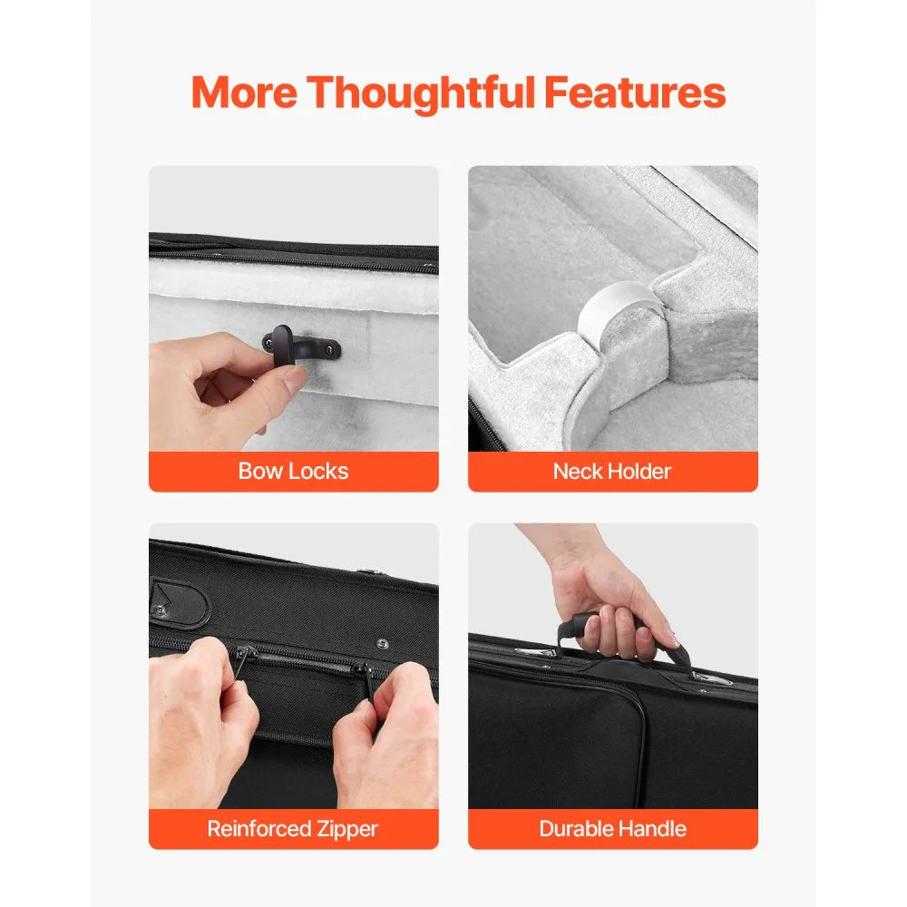 VEVOR Portable Nylon Fabric 4/4 Full Size Violin Case Anti-Scratch Carrying Bag