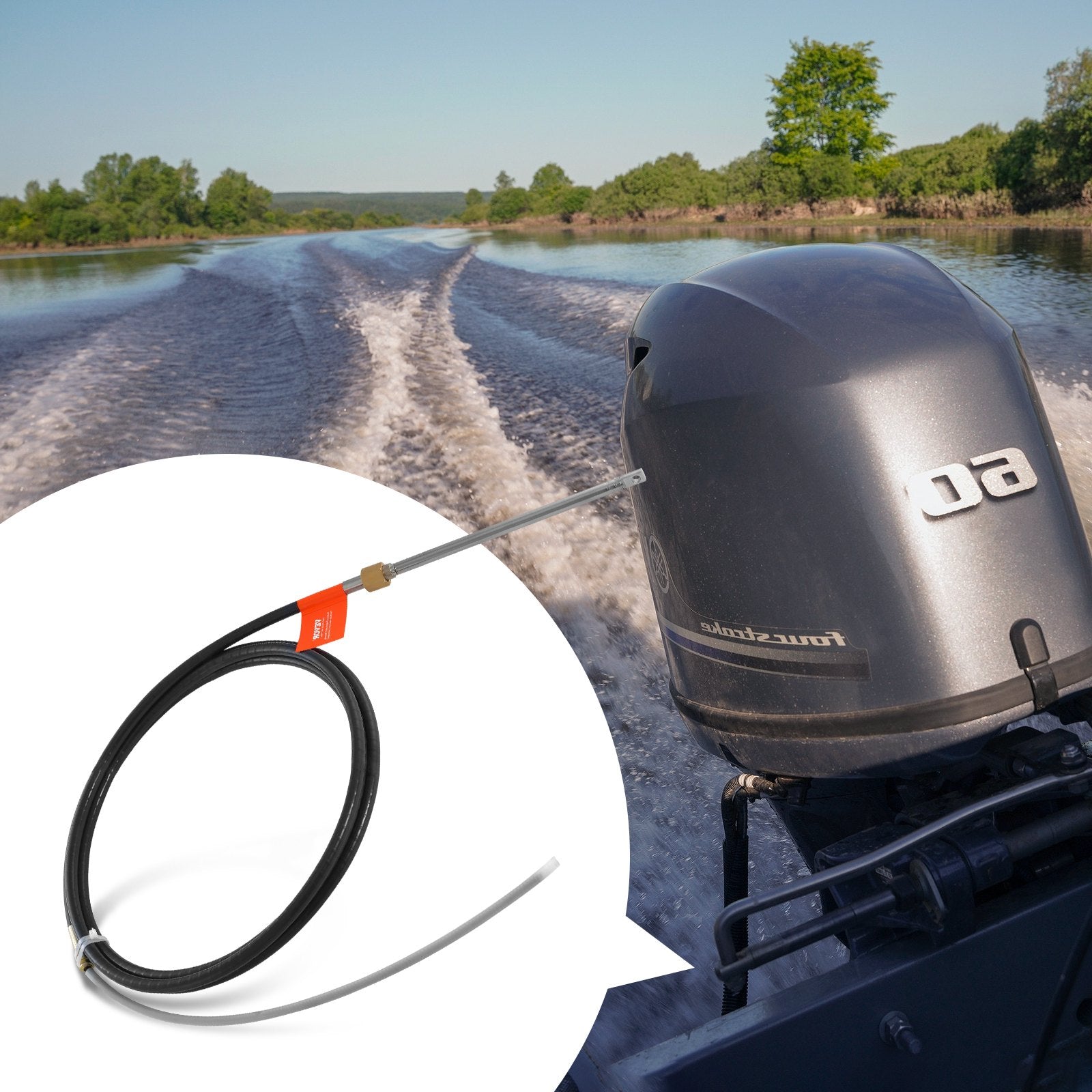 VEVOR Boat Steering Cable, 17 Feet Outboard Marine Rotary Steering Cable, 1/2 Ton High Tensile Strength, Replacement Steering Cable Compatible with Most Single-Station Outboard Steering Systems
