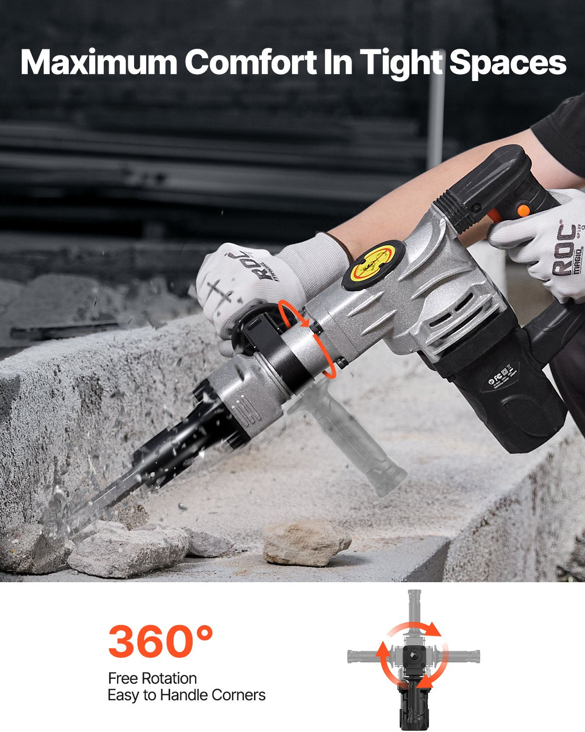 VEVOR Demolition Jack Hammer, 1400W Electric Jackhammer Heavy Duty, 2900 BPM Concrete Breaker, 2pcs Chisels Bits Chipping with Case, Gloves Black