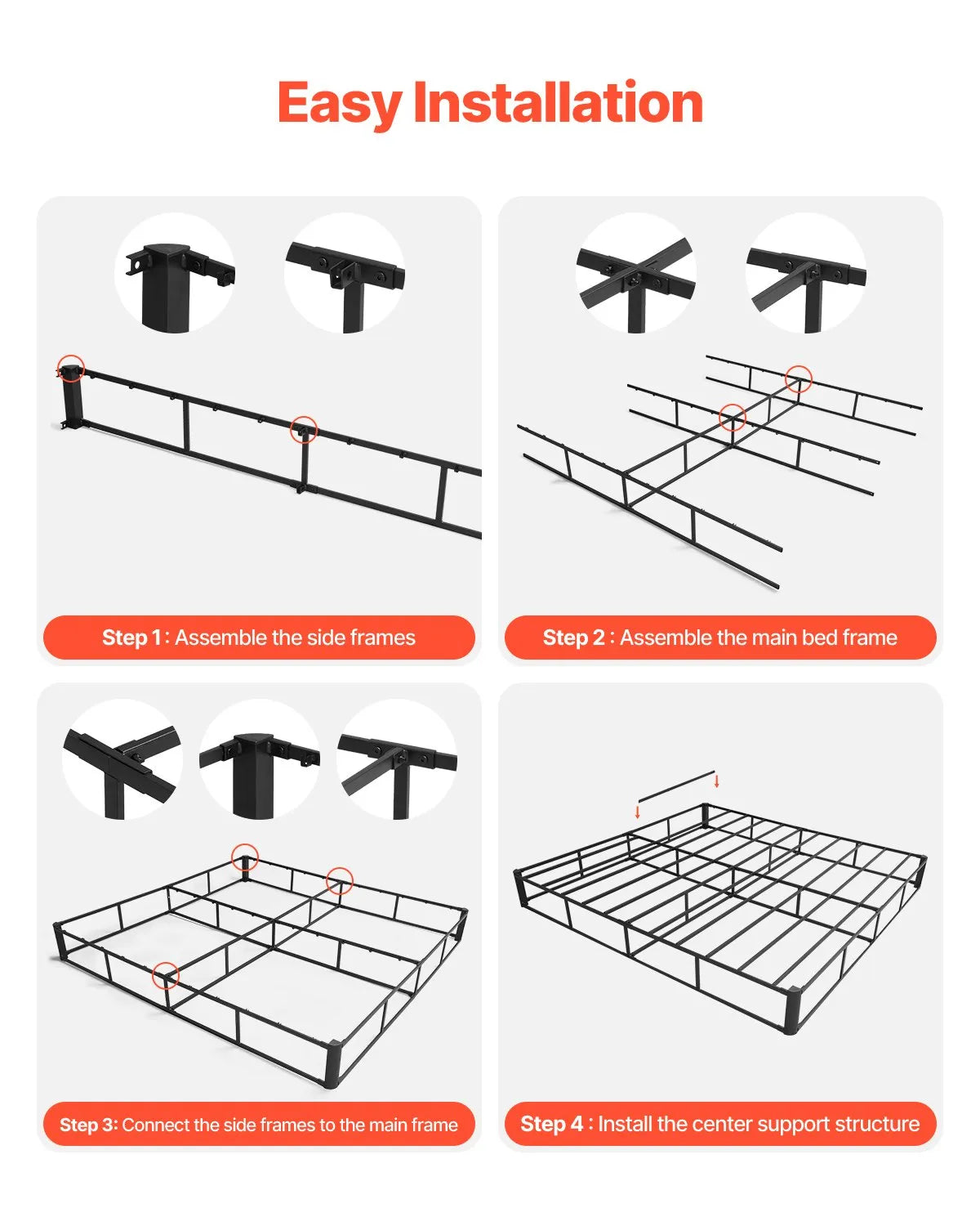 VEVOR Box Spring Queen Size Bed Frame with Fabric Cloth 79.1 L x 59.4 W x 4 H in