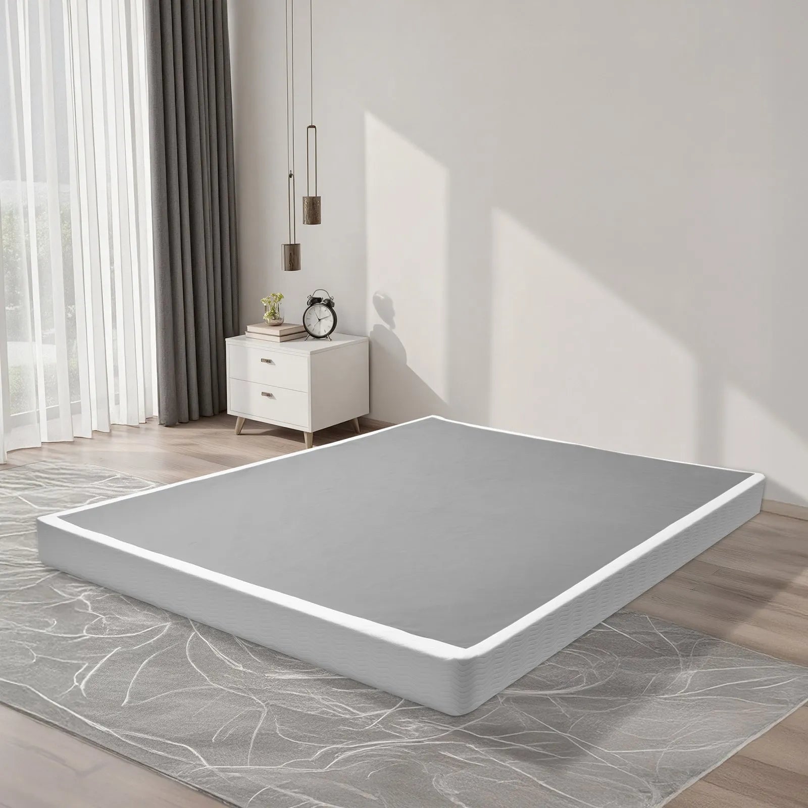 VEVOR Box Spring Queen Size Bed Frame with Fabric Cloth 79.1 L x 59.4 W x 4 H in