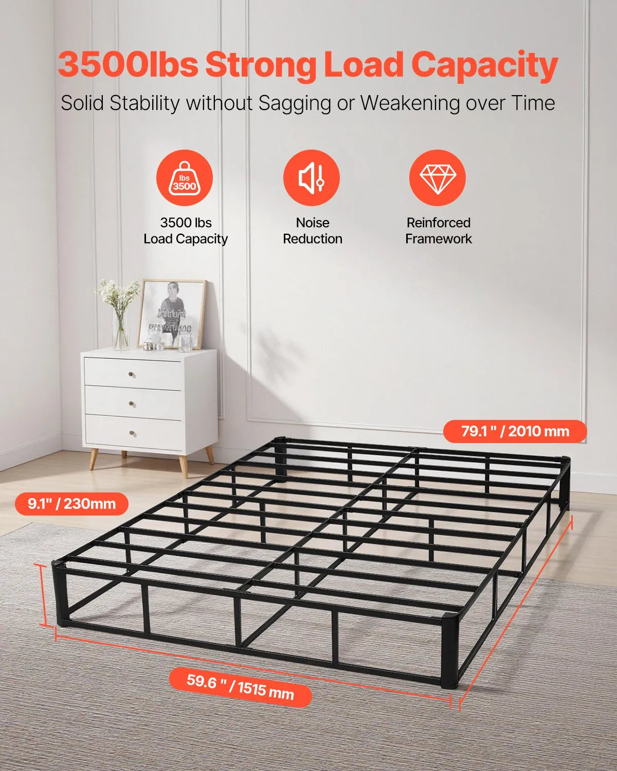 VEVOR Box Spring Queen Size Bed Frame with Fabric Cloth 79.1L x 59.6W x 9.1H in