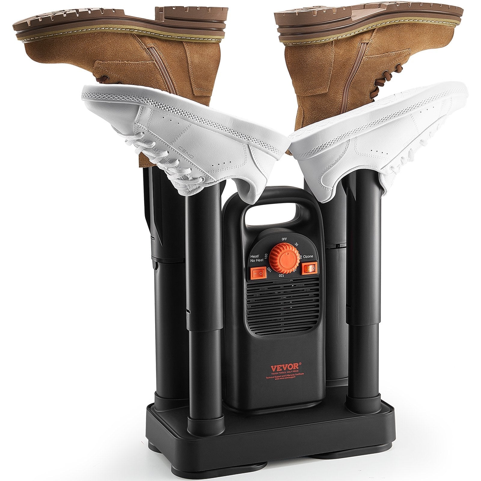 VEVOR Detachable 4-Tube Shoe Dryer with Timer and Quick Drying Black & Orange