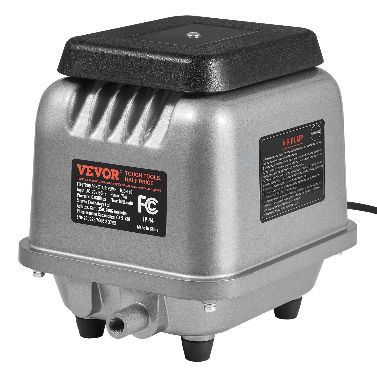 VEVOR Linear Air Pump, 109L/Min Air Flow Septic Aerator Pump, Aeration System for 1/2 Acre 10FT Deep Ponds, Water Gardens, Waste Treatments, Septic Tanks, Aquariums, Seafood Restaurants, Fish Farms