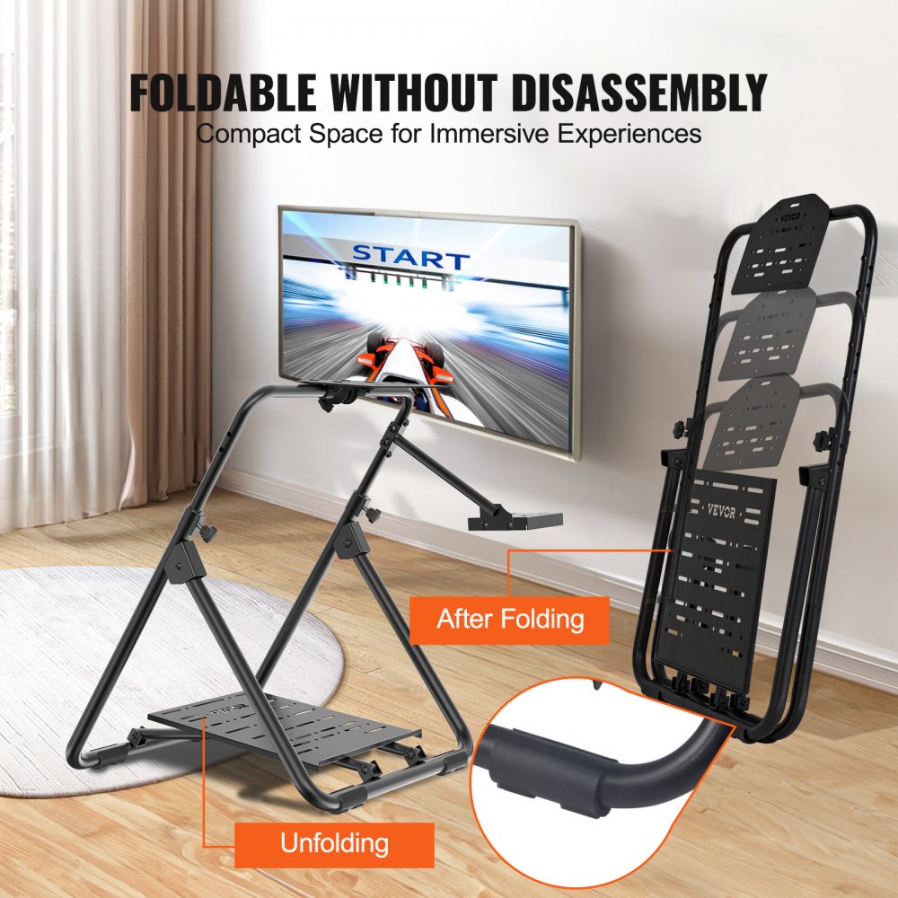 VEVOR Foldable Racing Steering Wheel Stand, Height Adjustable Universal Base Compatible with Logitech & Thrustmaster Racing Wheel and Pedal, Heavy-duty Frame Standard GT/Formula Seating Portable