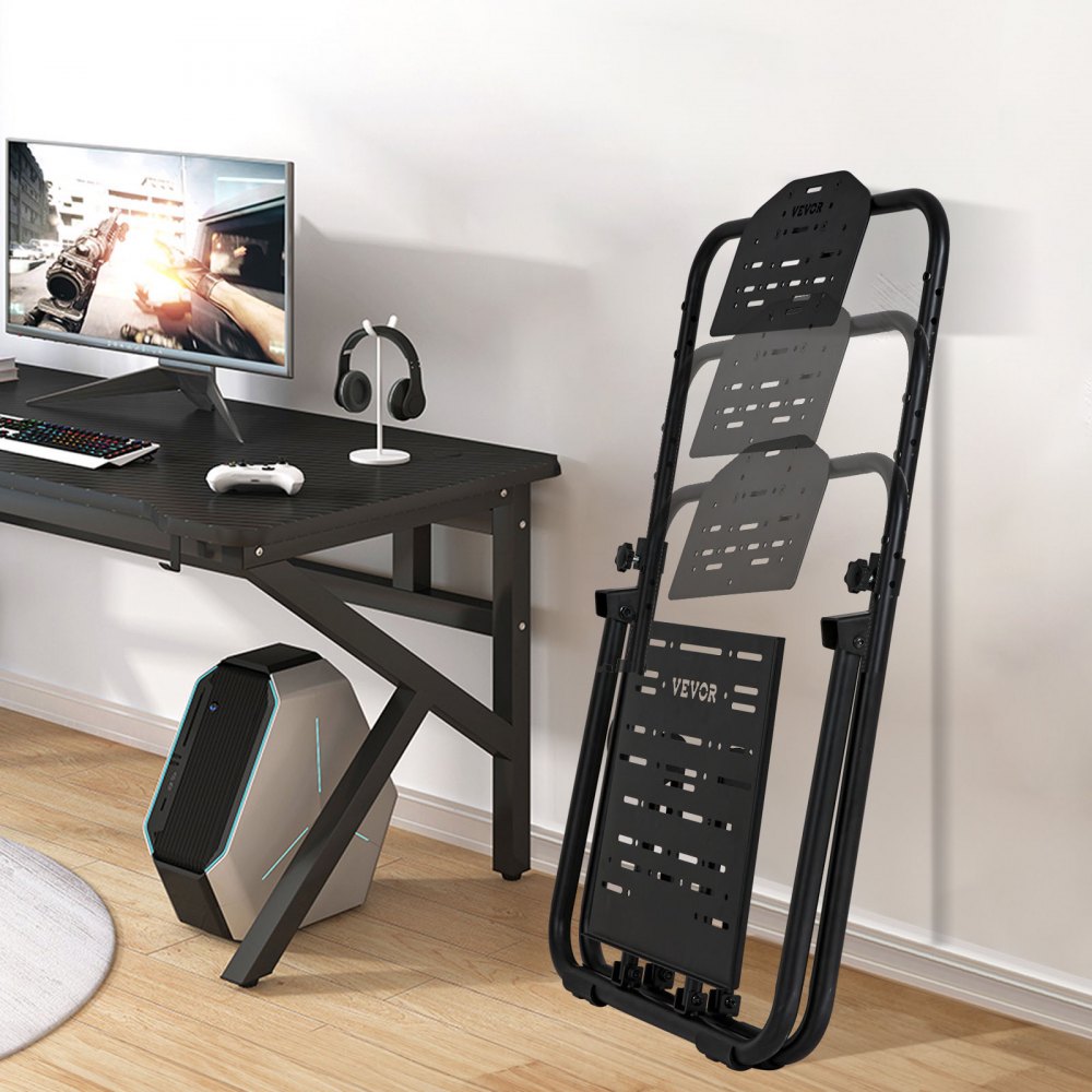 VEVOR Foldable Racing Steering Wheel Stand, Height Adjustable Universal Base Compatible with Logitech & Thrustmaster Racing Wheel and Pedal, Heavy-duty Frame Standard GT/Formula Seating Portable