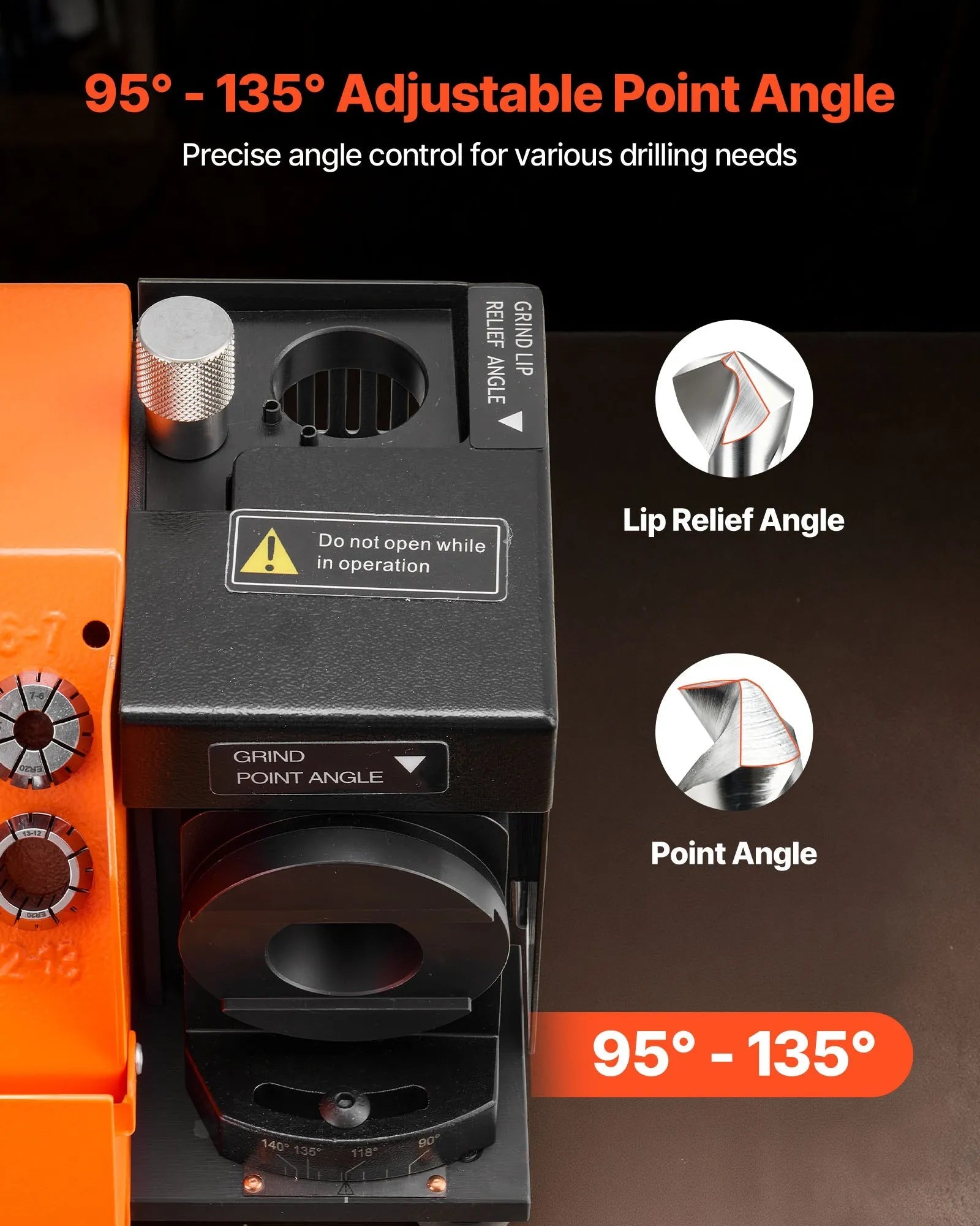 VEVOR Drill Bits Sharpener MR-13A, 3-15mm Drill Bit Grinder Sharpener with 95°-135° Adjustable Point Angle, 5800RPM High Speed Re-Sharpening Machine with 13 Collets & CBN Wheel for Workshops Garages