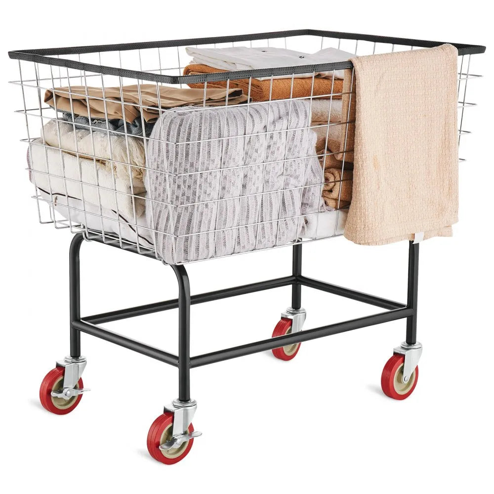 VEVOR Wire Laundry Cart, 4.5 Bushel Wire Laundry Basket with Wheels, 35\'\'x15.7\'\'x22\'\' Commercial Wire Laundry Basket Cart, Steel Frame with Chrome Finish, 5\'\' Casters, Wire Basket Cart for Lau