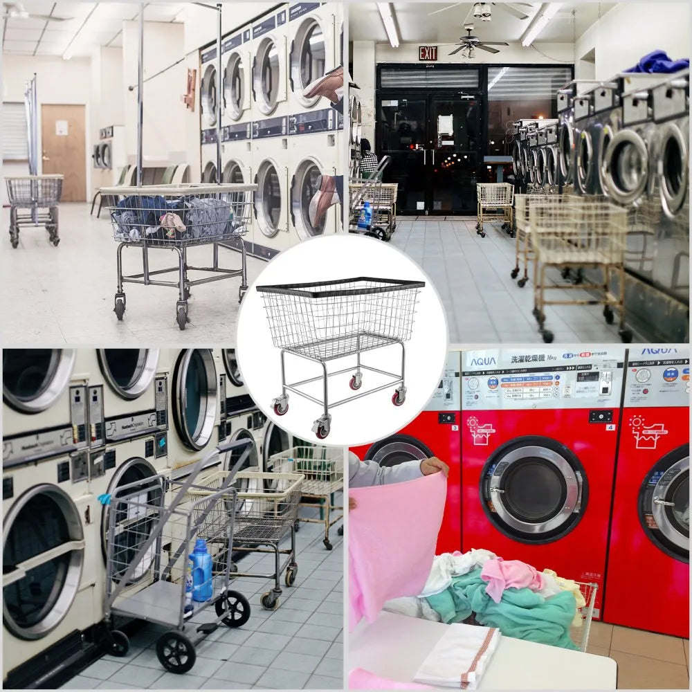 VEVOR Wire Laundry Cart, 4.5 Bushel Wire Laundry Basket with Wheels, 35\'\'x15.7\'\'x22\'\' Commercial Wire Laundry Basket Cart, Steel Frame with Chrome Finish, 5\'\' Casters, Wire Basket Cart for Lau