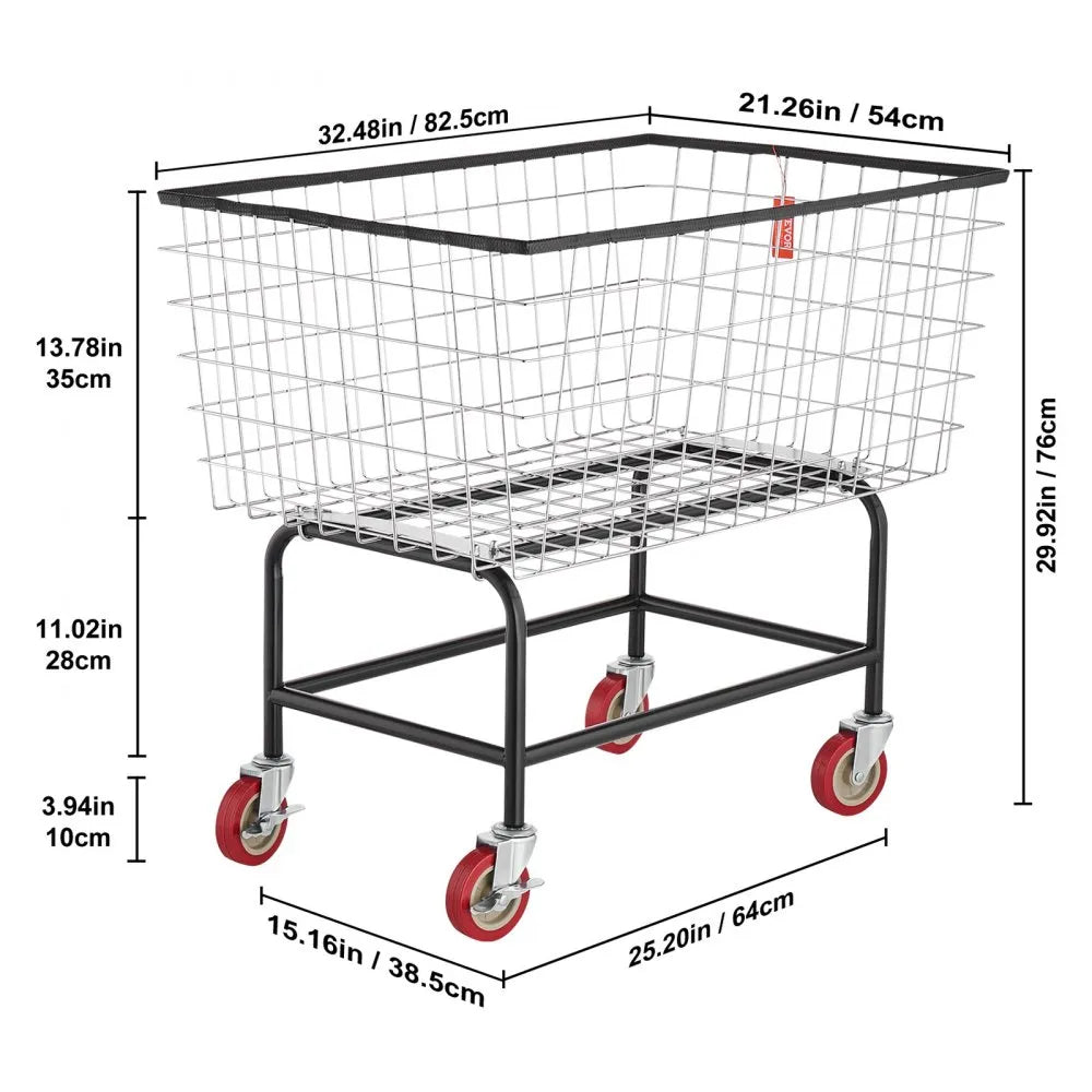 VEVOR Wire Laundry Cart, 4.5 Bushel Wire Laundry Basket with Wheels, 35\'\'x15.7\'\'x22\'\' Commercial Wire Laundry Basket Cart, Steel Frame with Chrome Finish, 5\'\' Casters, Wire Basket Cart for Lau
