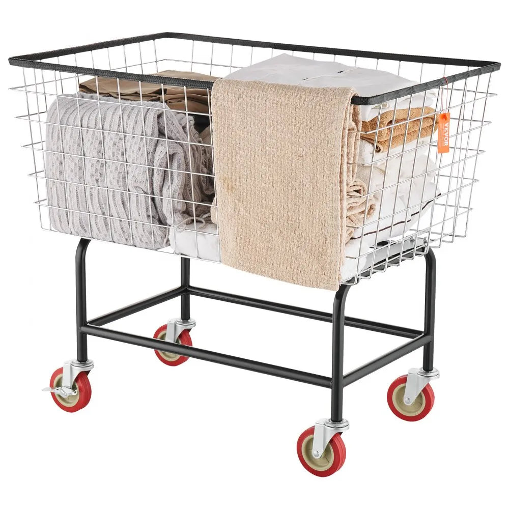 VEVOR Wire Laundry Cart, 4.5 Bushel Wire Laundry Basket with Wheels, 35\'\'x15.7\'\'x22\'\' Commercial Wire Laundry Basket Cart, Steel Frame with Chrome Finish, 5\'\' Casters, Wire Basket Cart for Lau