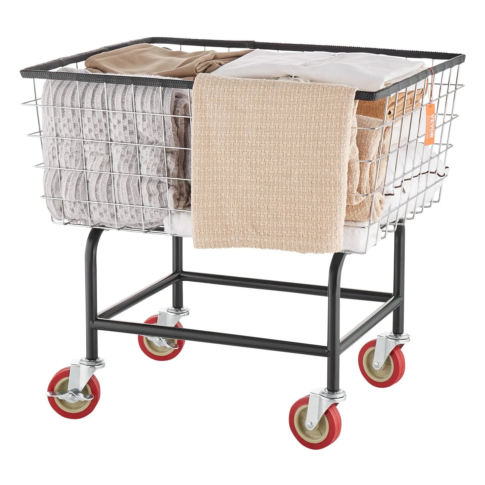 VEVOR Wire Laundry Cart, 2.5 Bushel Wire Laundry Basket with Wheels, 20''x15.7''x26'' Commercial Wire Laundry Basket Cart, Steel Frame with Chrome Finish, 4inch Casters, Wire Basket Cart For Laundry