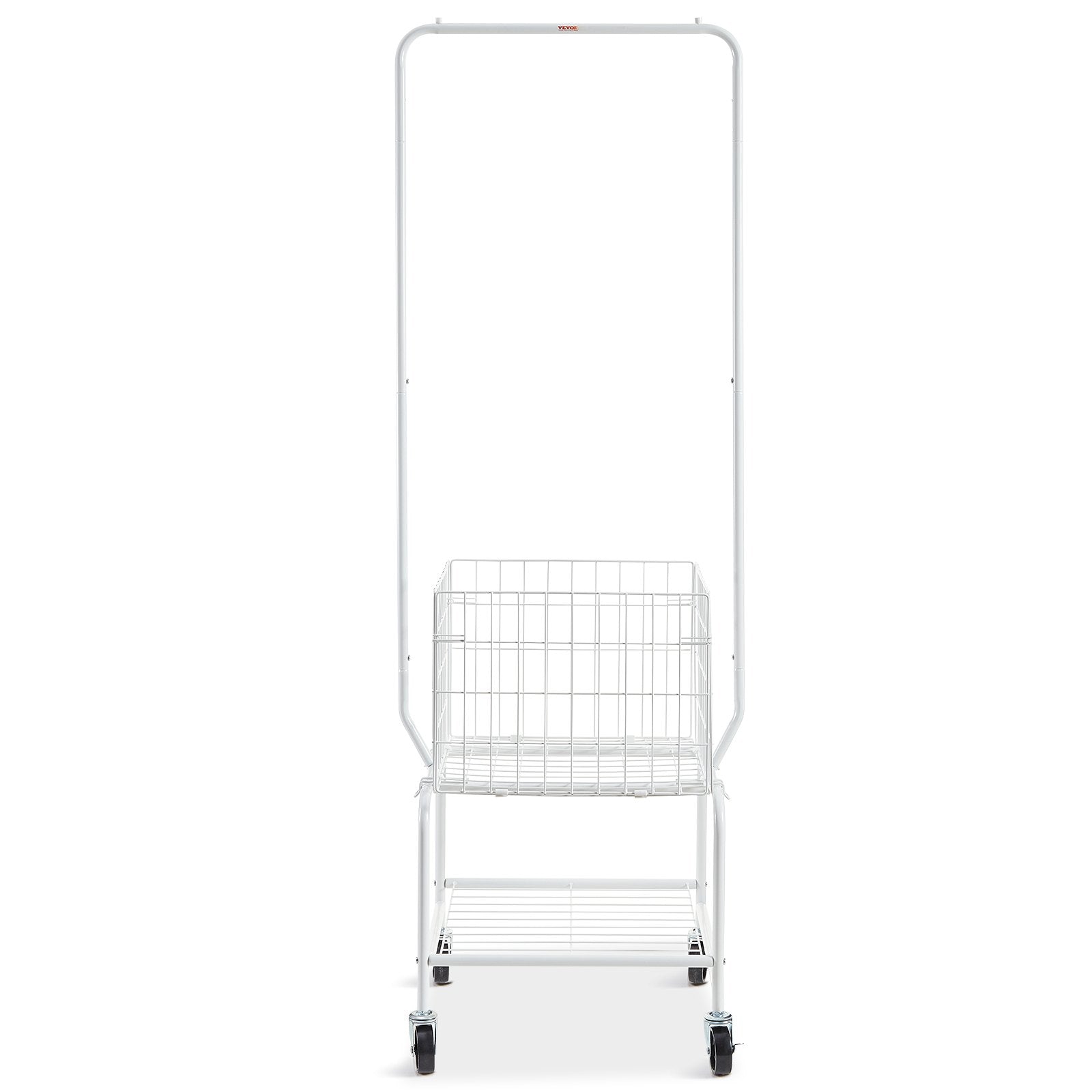 VEVOR Metal Rolling Laundry Basket with Hanging Garment Rack, Height Adjustment Laundry Hamper Cart with Basket Load and Shelf Load, Storage Organizer with Heavy Duty Lockable Wheels