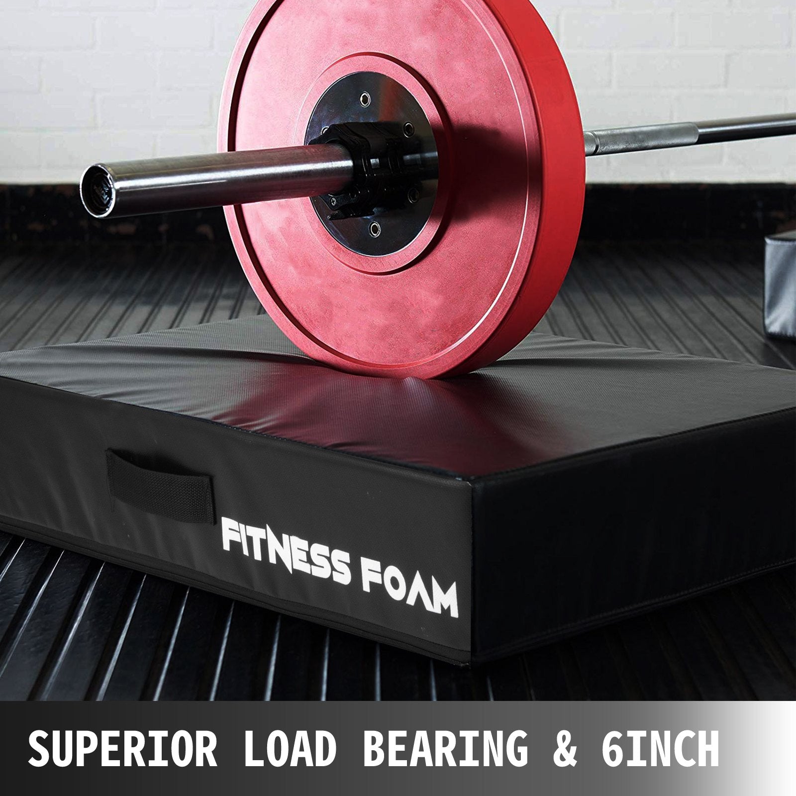 VEVOR 6 inch Barbell Crash Cushion Pads, Weightlifting Protector Falling Pads,Red/Blue/Black Cushioned Foam Mat,for Olympic Weightlifting,One Pair (Black)