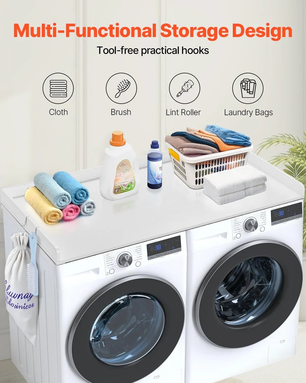 VEVOR Washer Dryer Countertop 54" x 27" Wooden Washer and Dryer Topper White