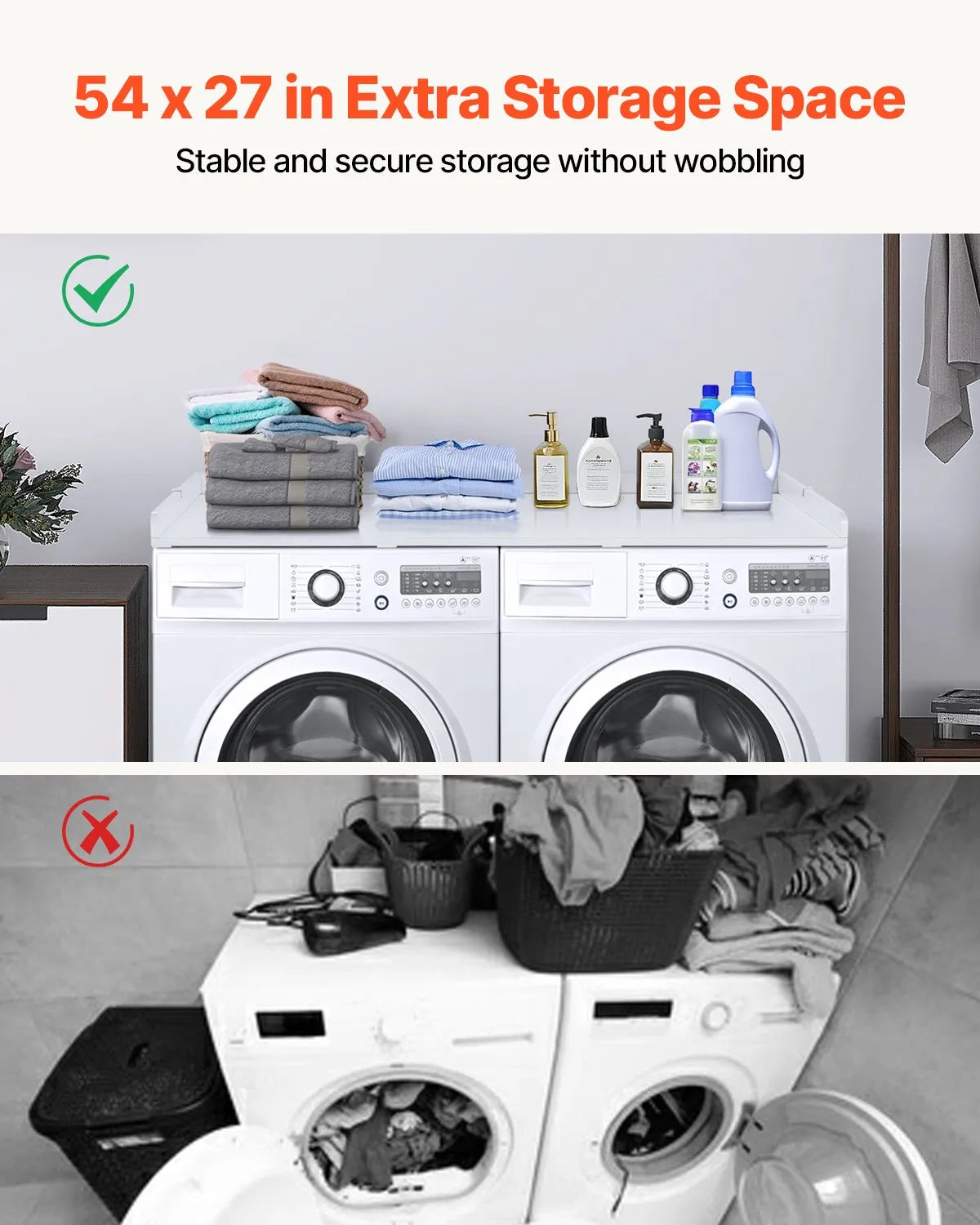 VEVOR Washer Dryer Countertop 54" x 27" Wooden Washer and Dryer Topper White