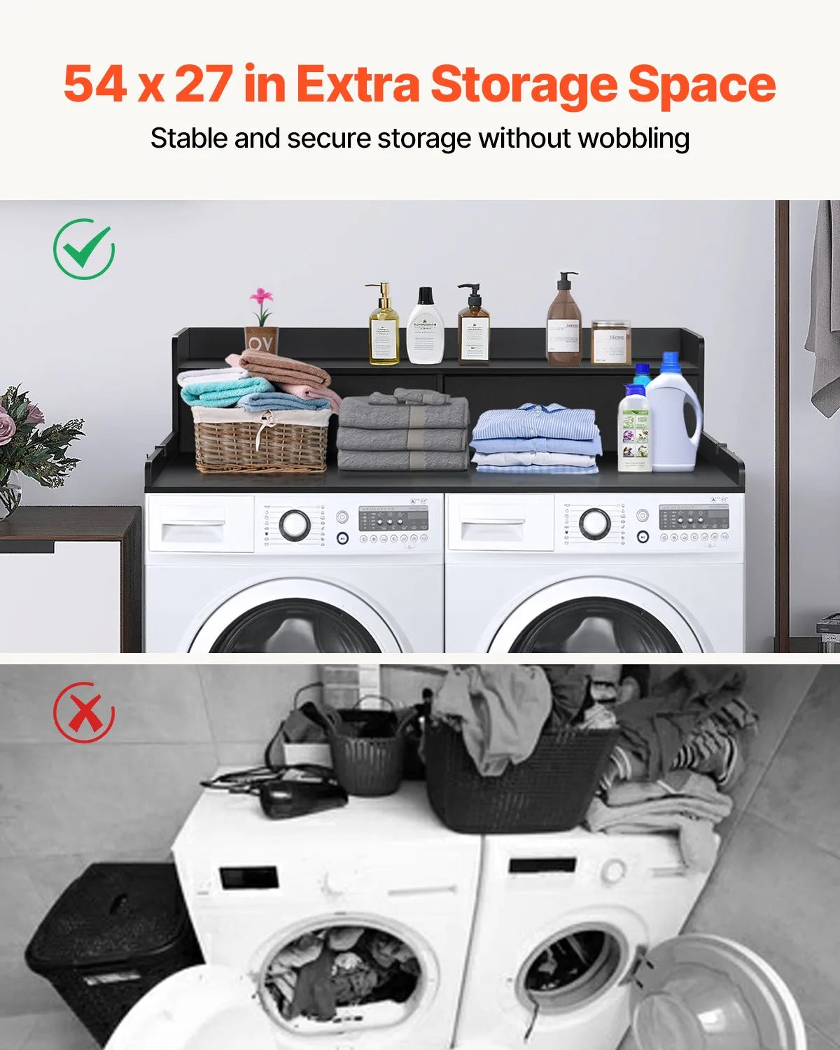 VEVOR Washer Dryer Countertop 54x27" Laundry Topper Cover with 2 Drawers & Shelf