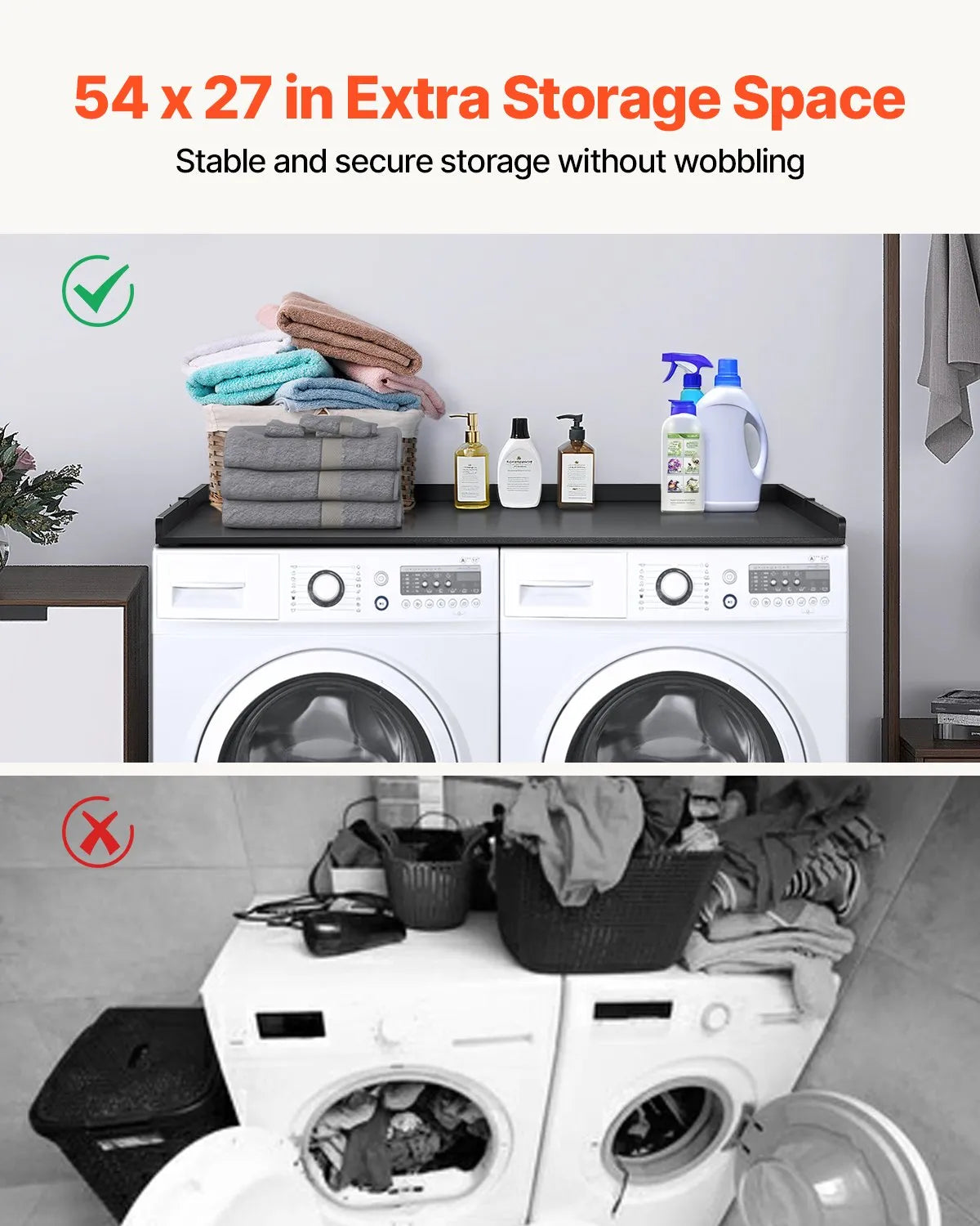 VEVOR Washer Dryer Countertop 54" x 27" Wooden Washer and Dryer Topper Black