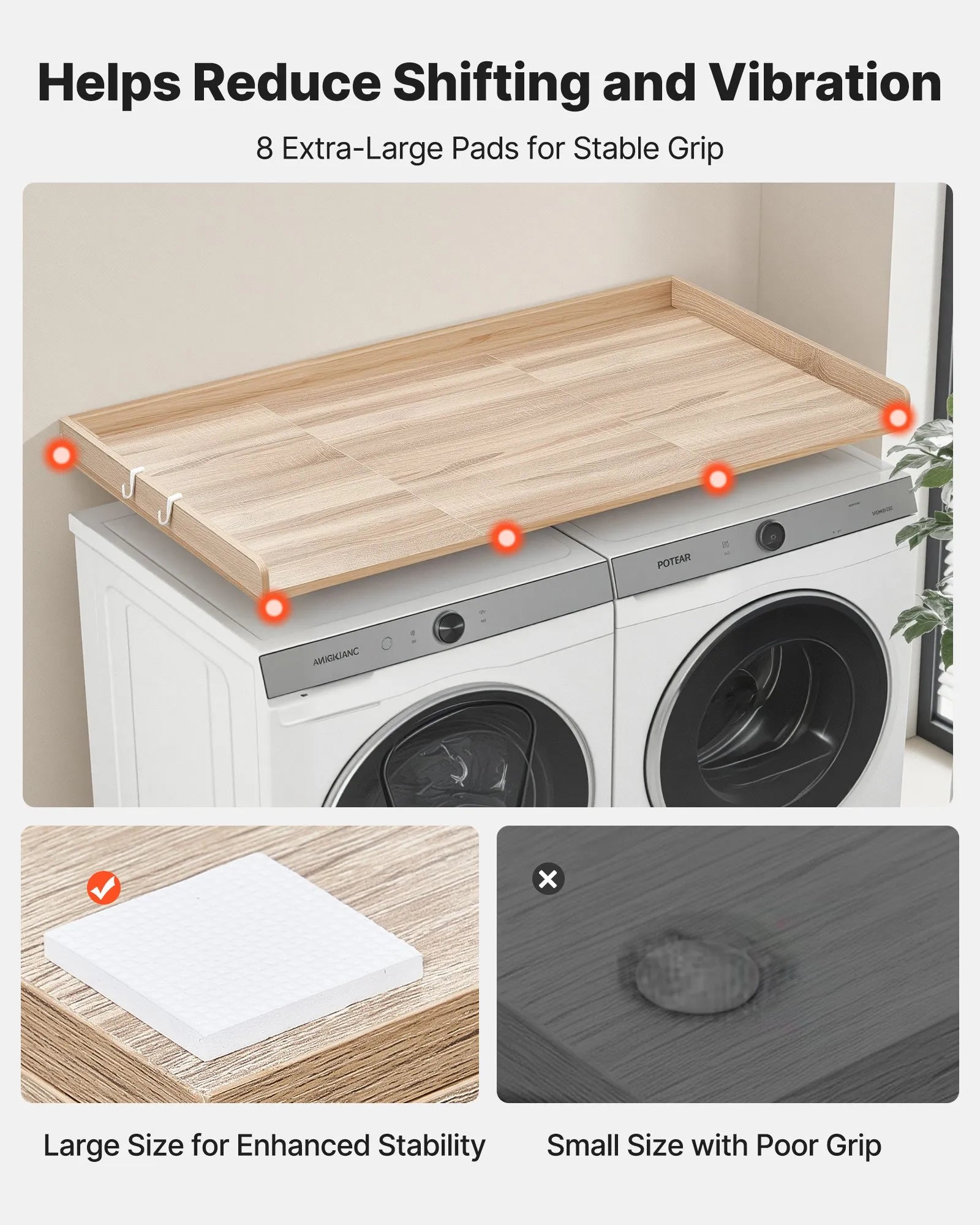 Washer Dryer Countertop 54" x 27.5", Wooden Laundry Topper with Raised Edge & Hooks, Water-Resistant Oak Storage Shelf