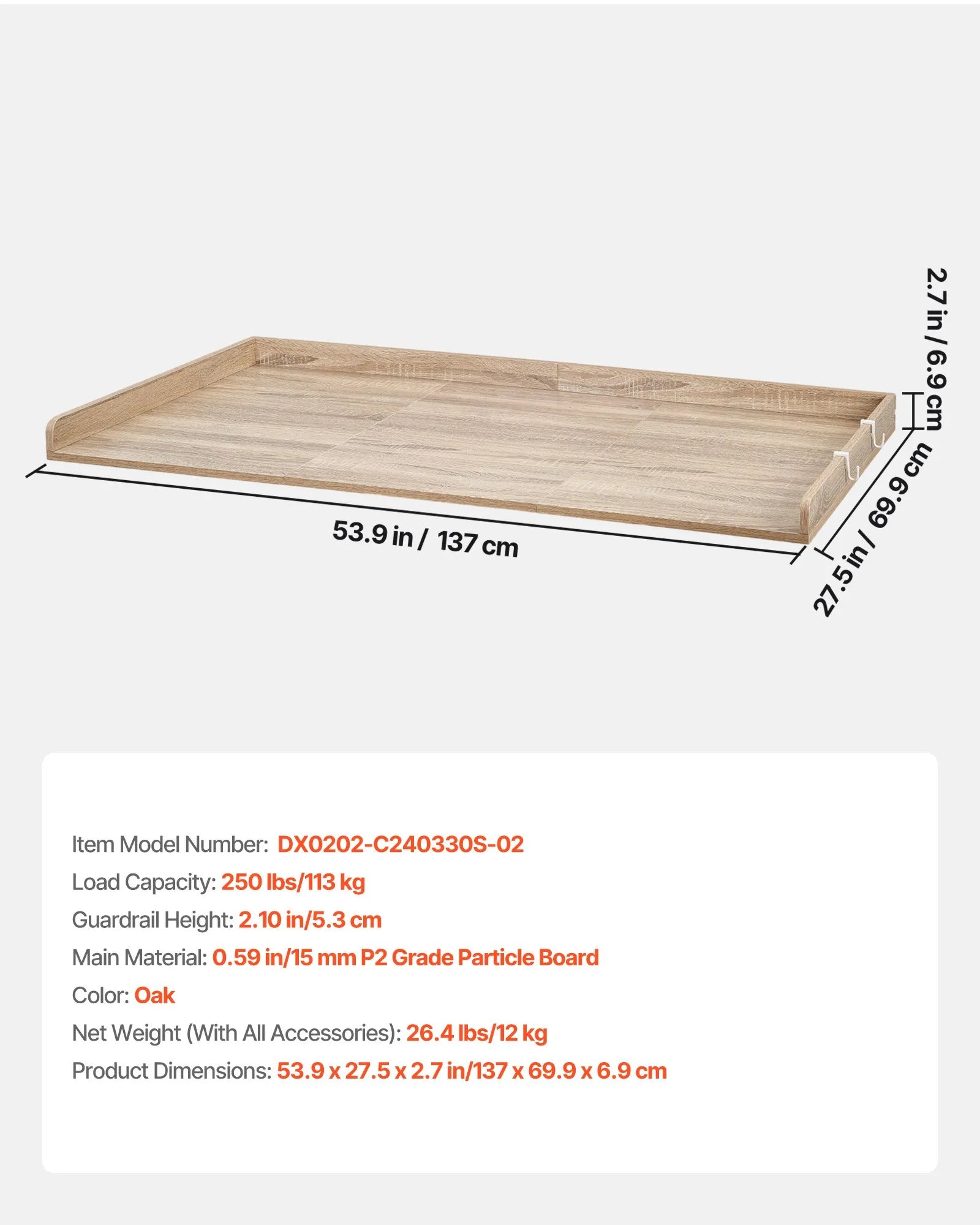Washer Dryer Countertop 54" x 27.5", Wooden Laundry Topper with Raised Edge & Hooks, Water-Resistant Oak Storage Shelf