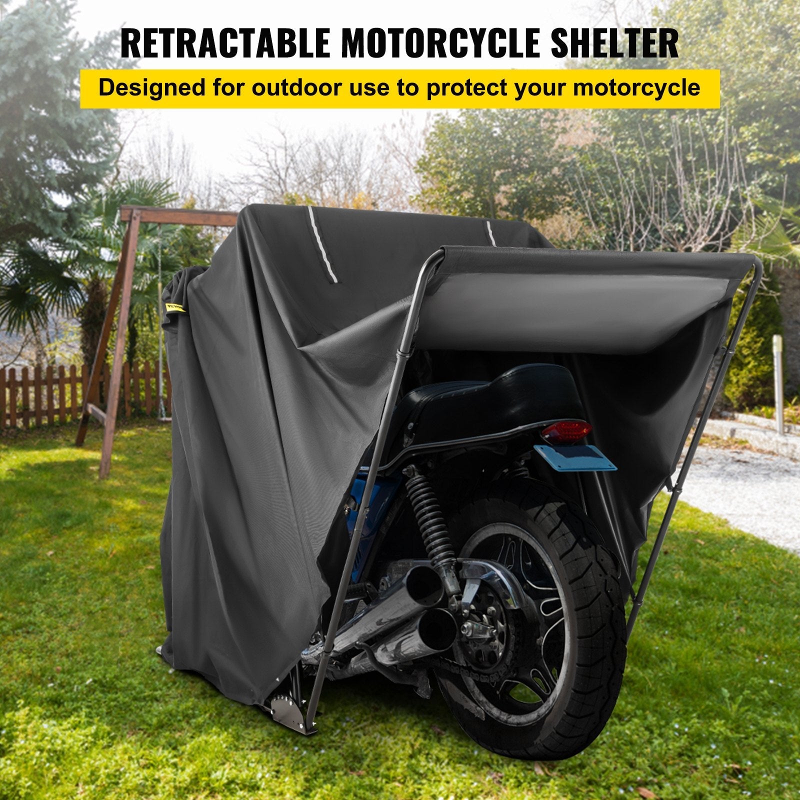 VEVOR Motorcycle Cover 600D Motorcycle Tent Oxford Material Motorcycle Shed Anti-UV,132"(L) x 54"(W) x 78"(H) (Black, Large)