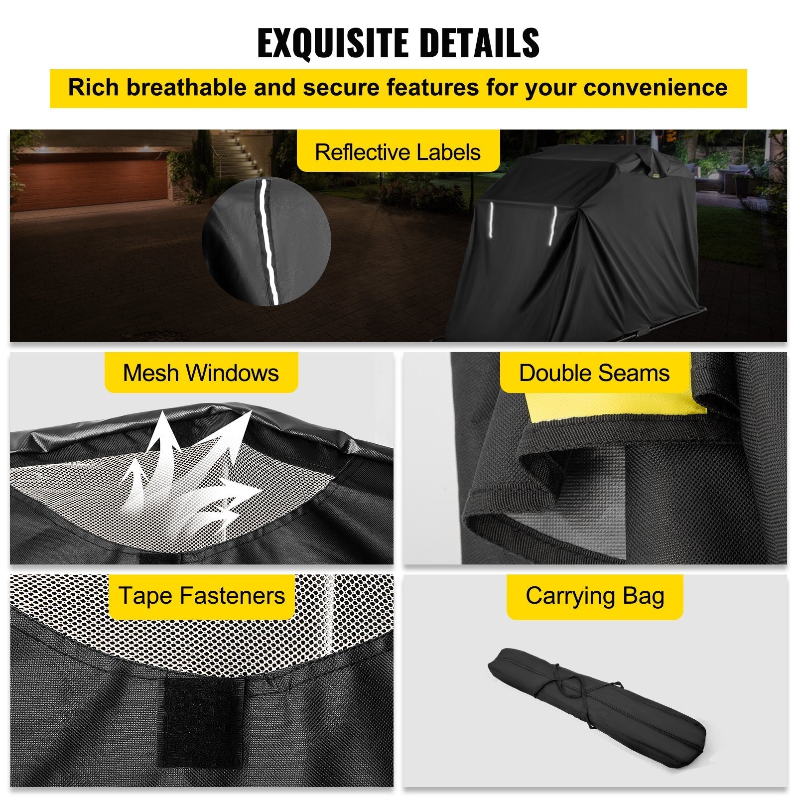 VEVOR Motorcycle Cover 600D Motorcycle Tent Oxford Material Motorcycle Shed Anti-UV,132"(L) x 54"(W) x 78"(H) (Black, Large)