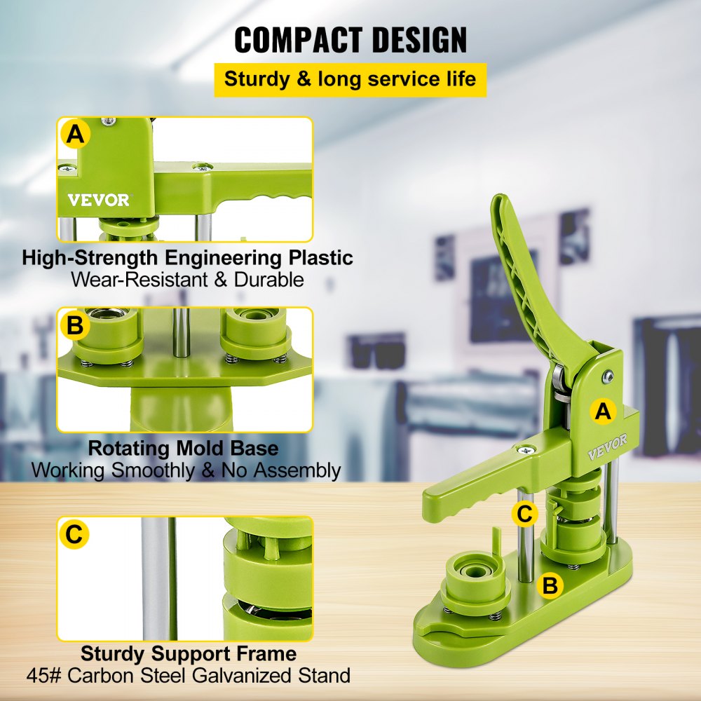 VEVOR Installation-Free Button Maker Machine 25mm (1 inch) with 500pcs Button Parts Badge Press Machine,DIY Pin Button Maker Machine with Circle Cutter