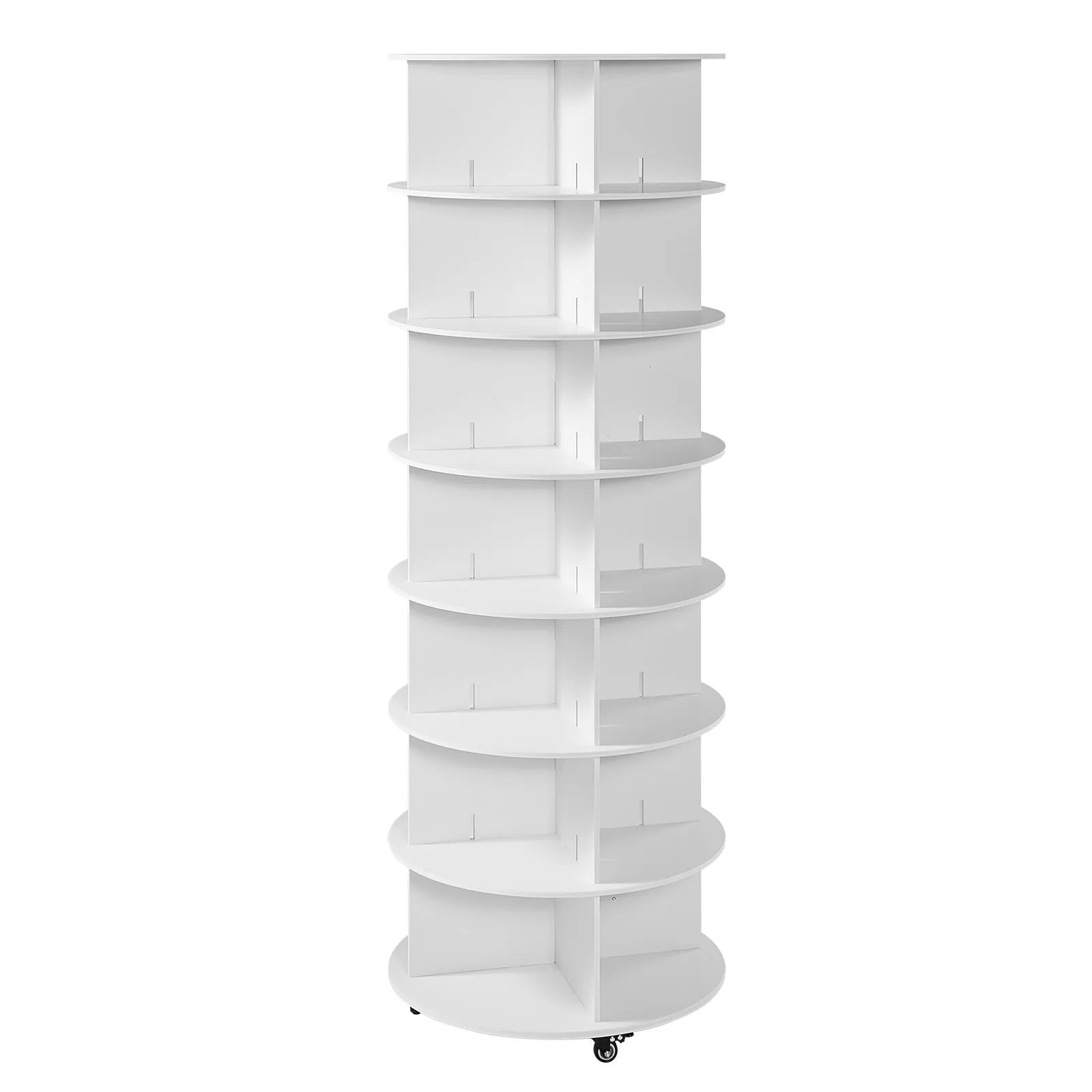 VEVOR 7 Tiers Rotating Shoe Rack Tower with Wheels, Movable 360° Spinning Carousel Display, Lazy Susan Organizer Closet Shelf for Living Room, Entryway, White