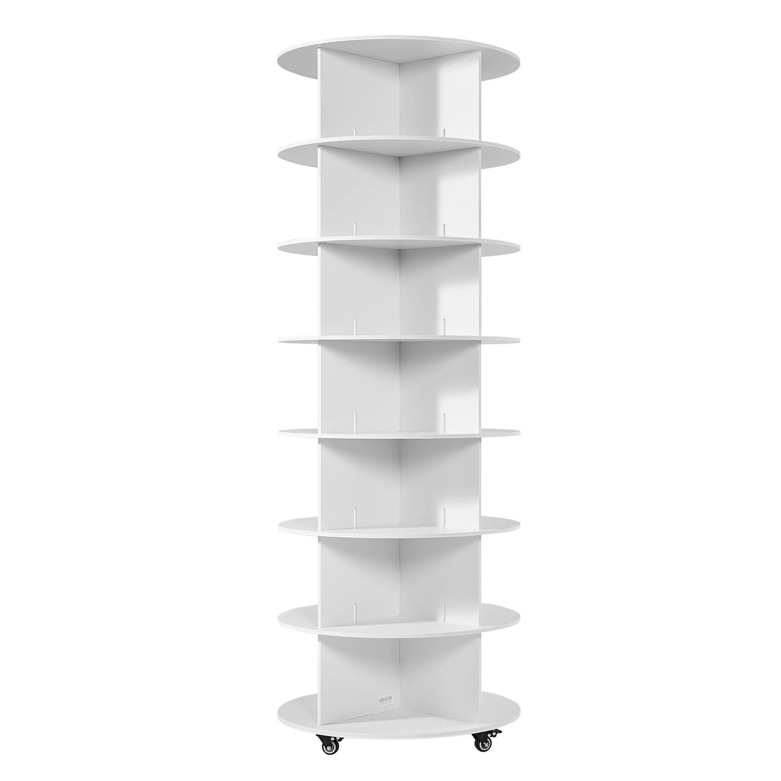 VEVOR 7 Tiers Rotating Shoe Rack Tower with Wheels, Movable 360° Spinning Carousel Display, Lazy Susan Organizer Closet Shelf for Living Room, Entryway, White