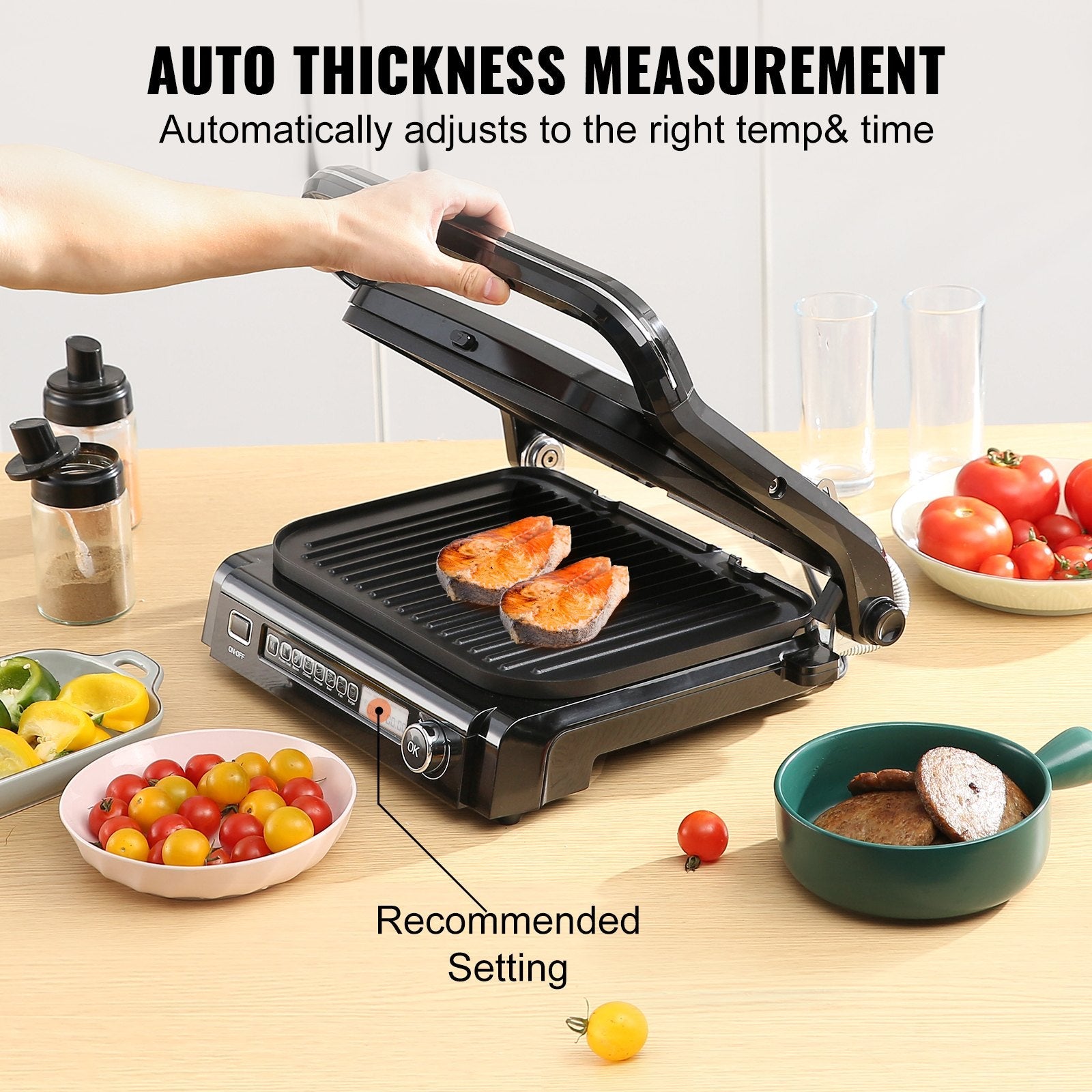 VEVOR 7 IN 1 Commercial Electric Griddle, 14.4" 1800W Indoor Countertop Grill, Stainless Steel Restaurant Teppanyaki Grill with Non Stick Iron Cooking Plate, 0-446? Adjustable Temp Control 110V
