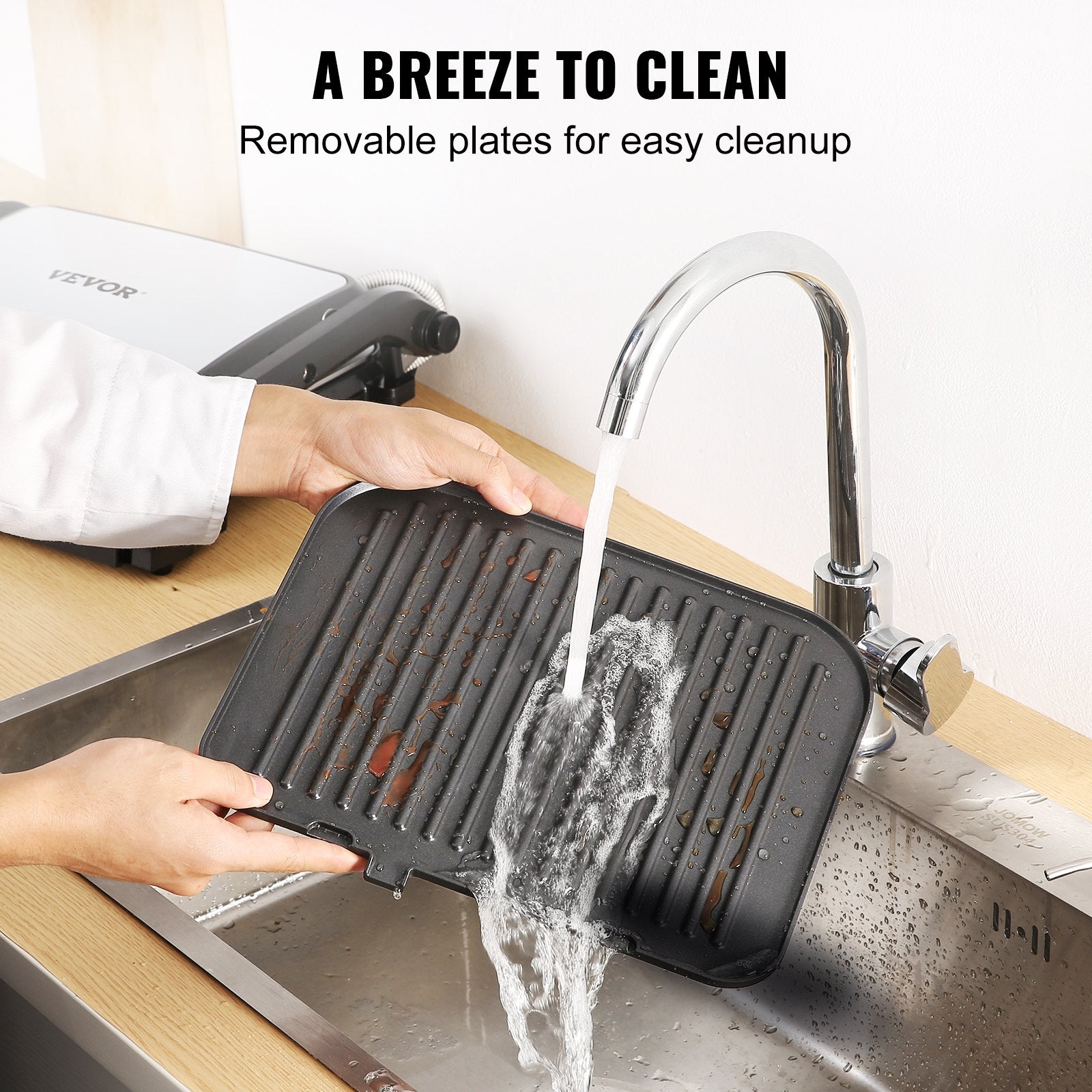 VEVOR 7 IN 1 Commercial Electric Griddle, 14.4" 1800W Indoor Countertop Grill, Stainless Steel Restaurant Teppanyaki Grill with Non Stick Iron Cooking Plate, 0-446? Adjustable Temp Control 110V