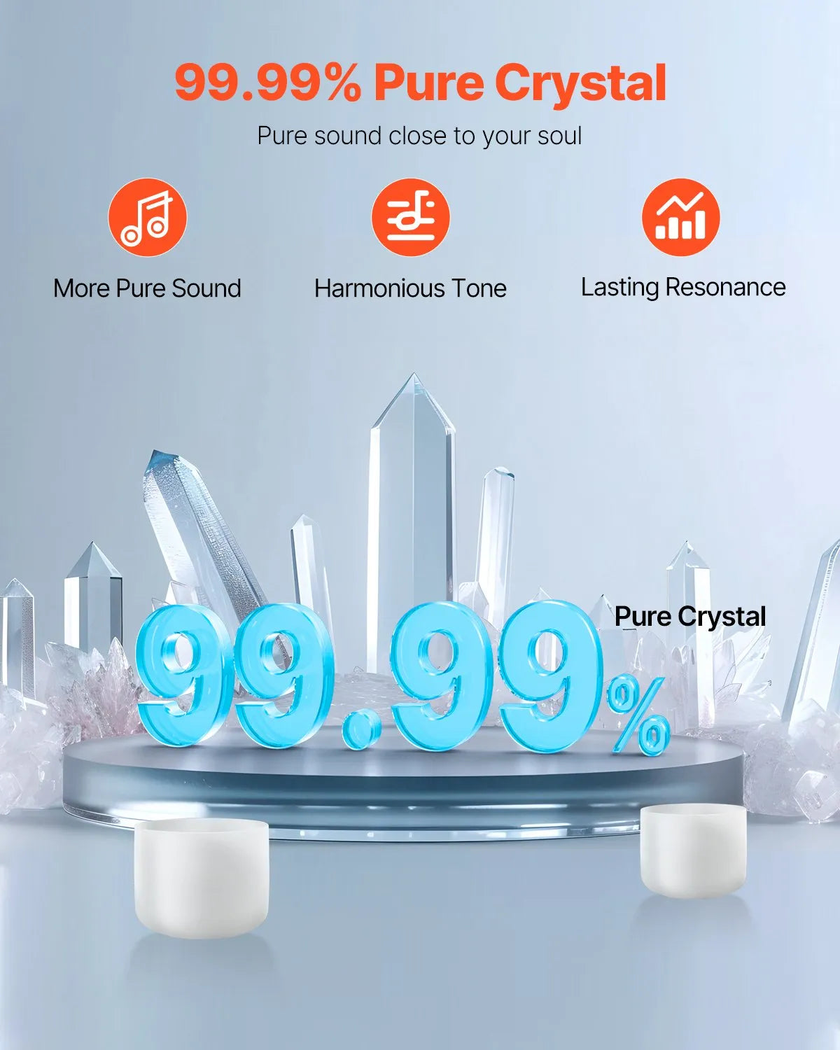 VEVOR Crystal Singing Bowl 8" F Note Heart Chakra Singing Bowl with Carry Bag