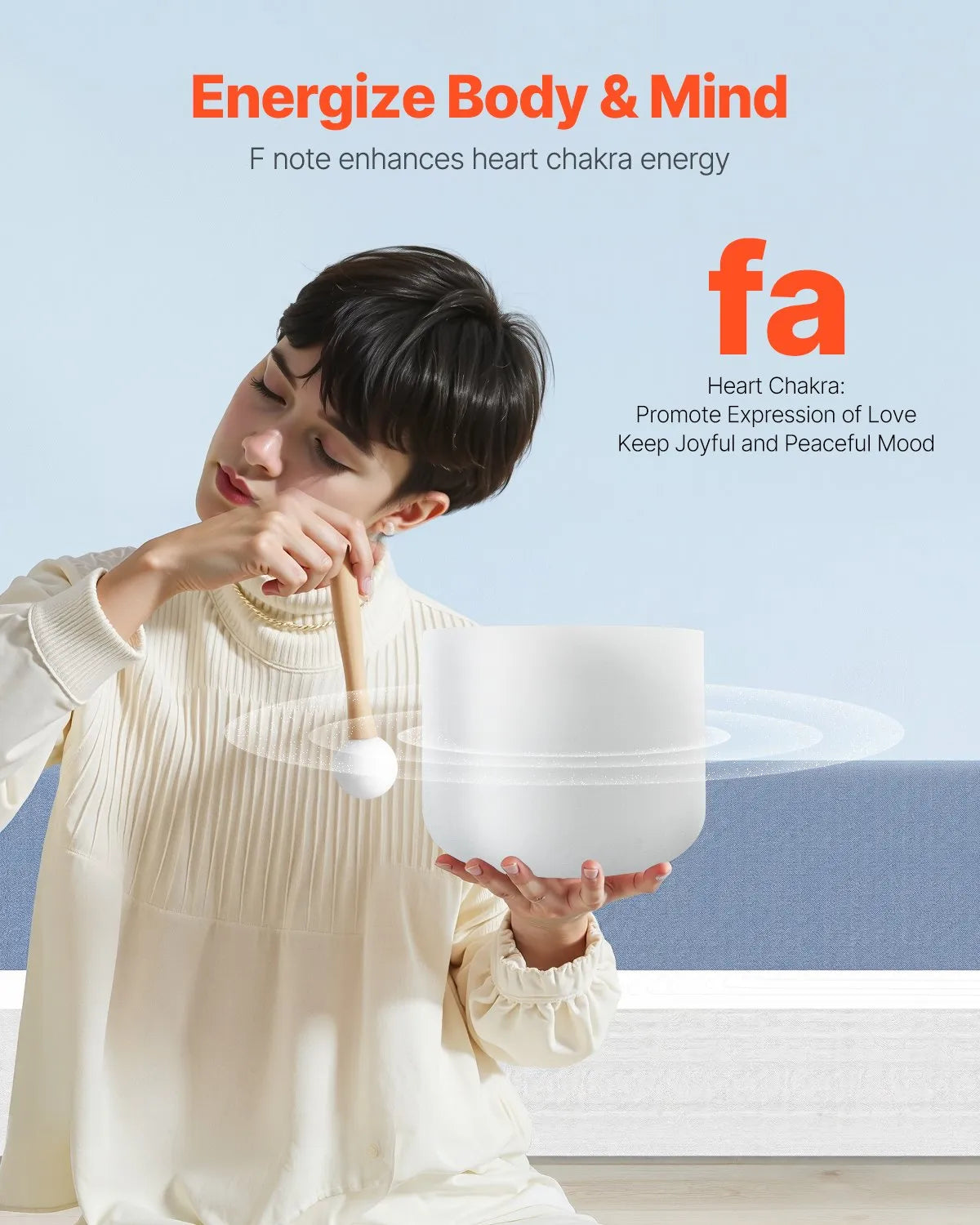 VEVOR Crystal Singing Bowl 8" F Note Heart Chakra Singing Bowl with Carry Bag