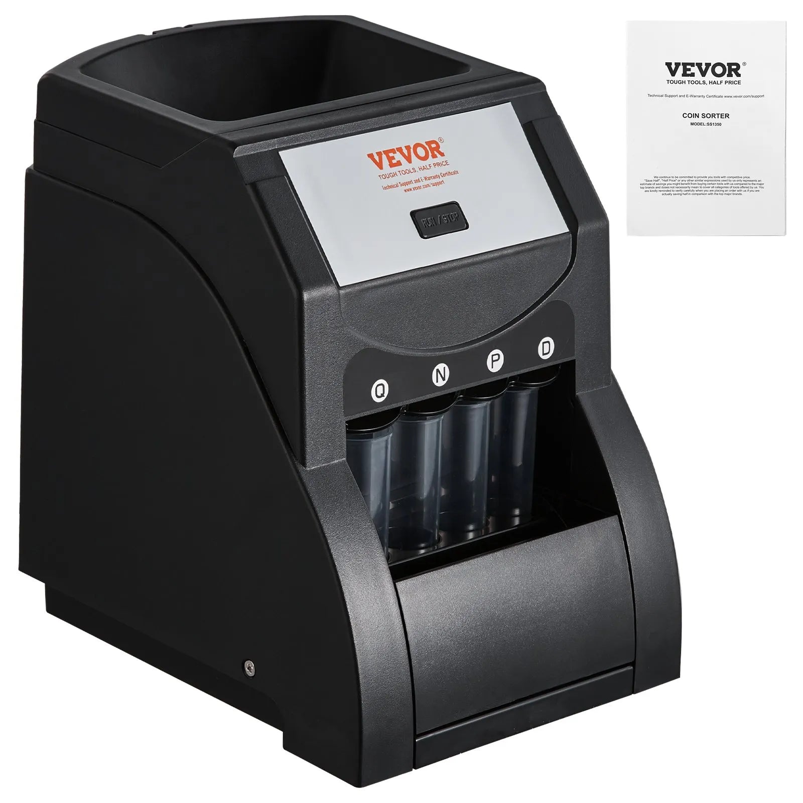 VEVOR USD Coin Sorter, Coin Sorter Machine for USD Coin 1¢ 5¢ 10¢ 25¢ , Sorts up to 230 Coins/min, Coin Sorter and Wrapper Machine Holds 200 Coins Included 4 Coin Tubes, Black