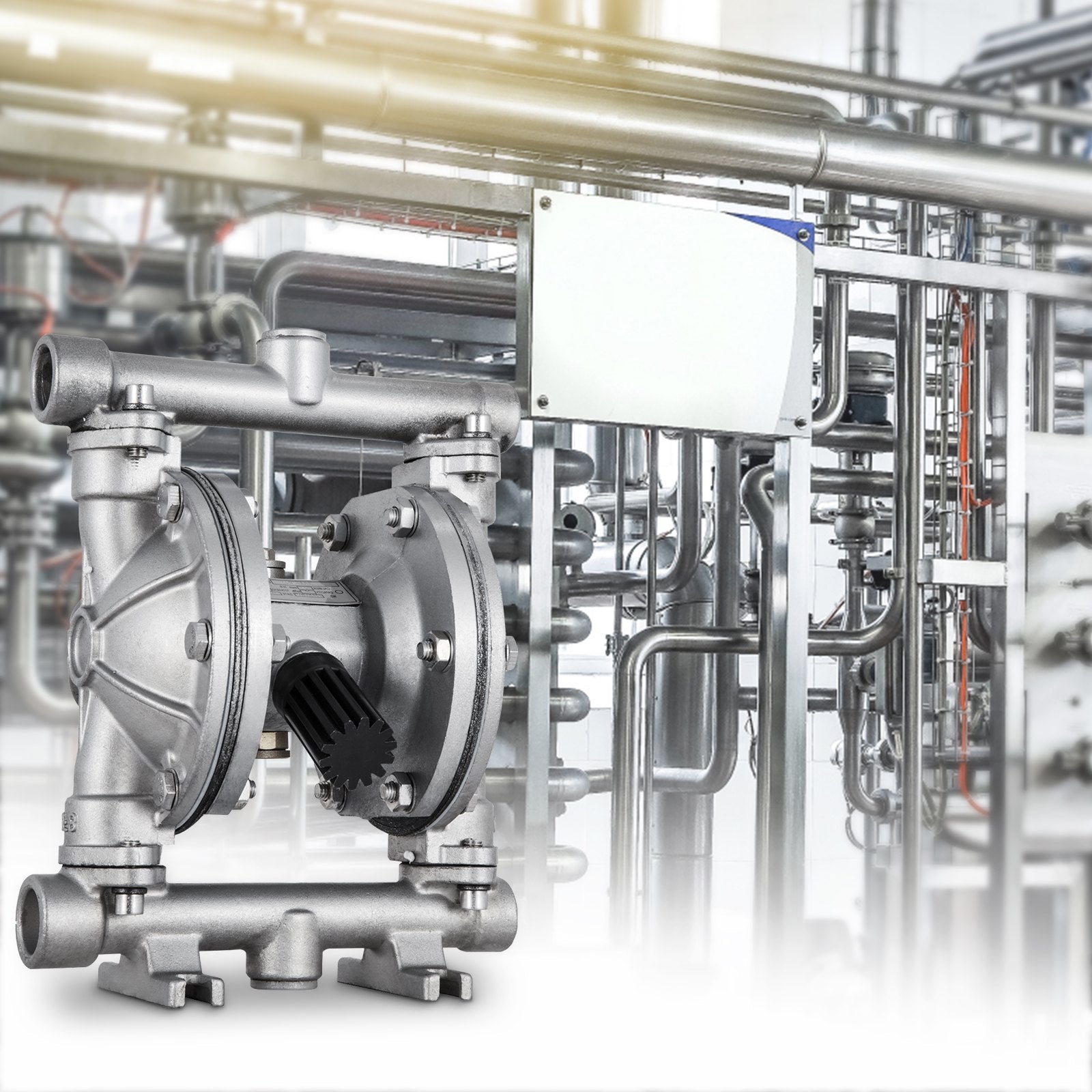 VEVOR Air-Operated Double Diaphragm Pump, 12 GPM, Max 115 PSI With 1/2" Inlet And Outlet, NPT1/4 inch Air Inlet, Corrosion-Proof Stainless Steel Dual Diaphragm Air Pump for Chemical Industrial Use