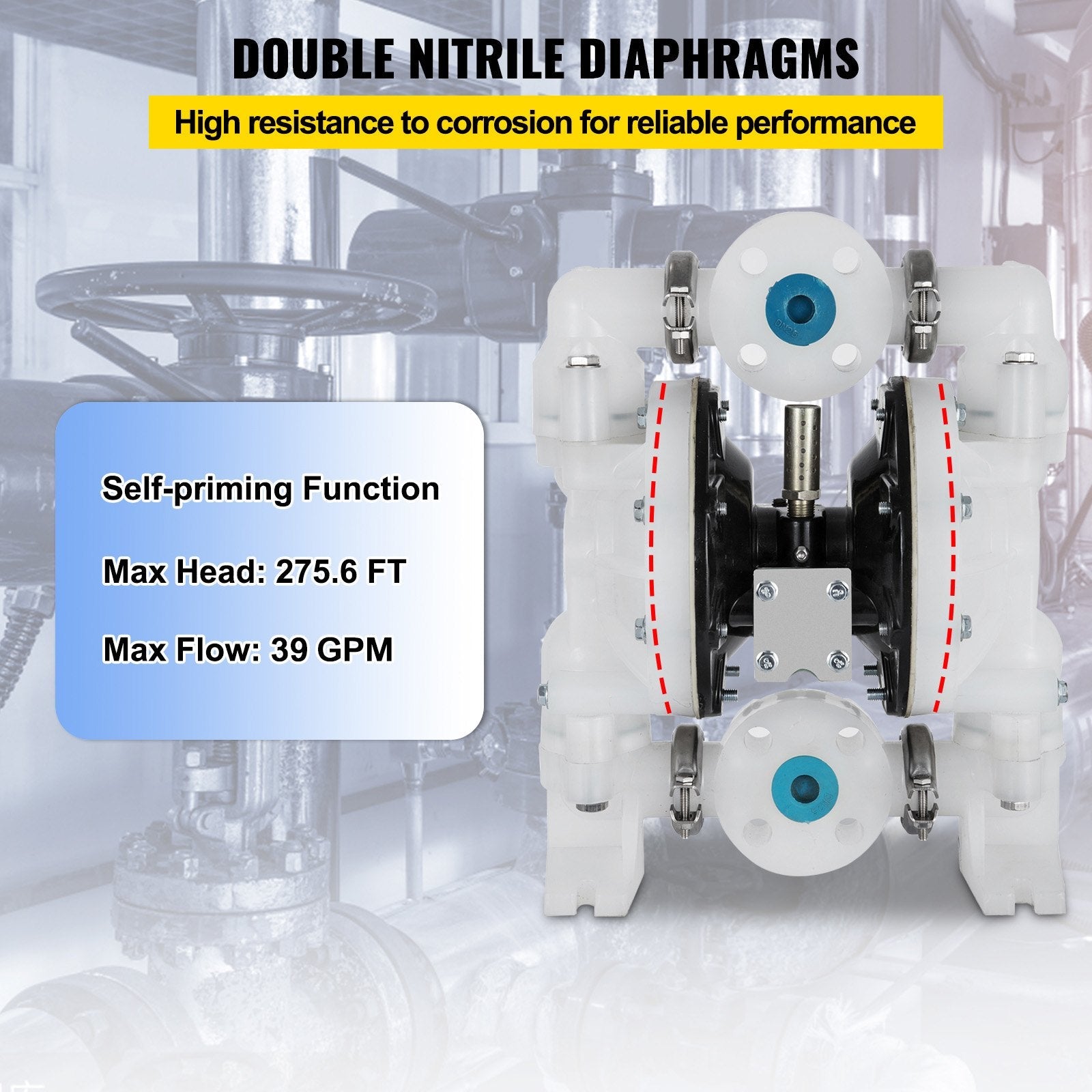 VEVOR Air-Operated Double Diaphragm Pump Chemical Industrial 1 Inch Inlet And Outlet