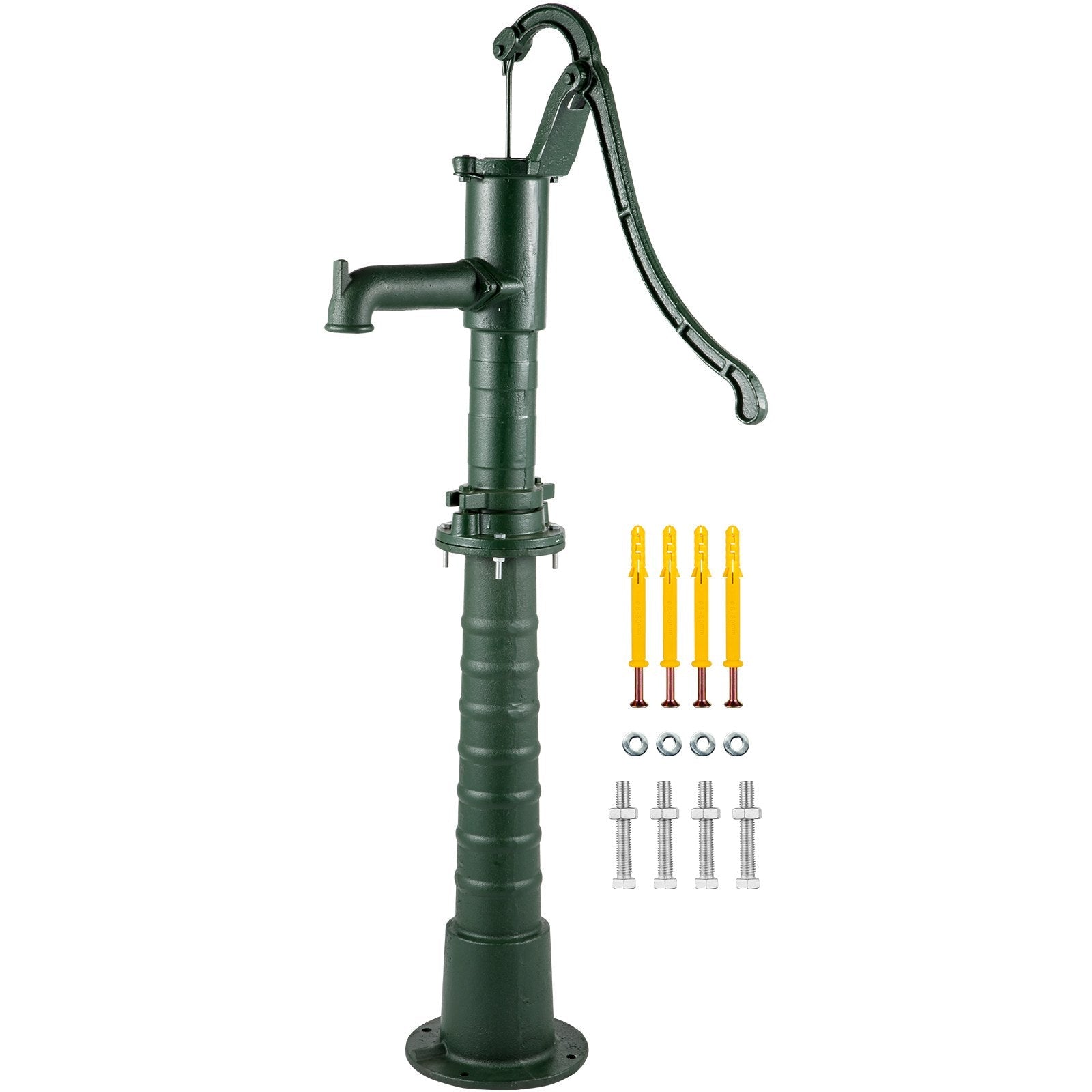 VEVOR Hand Water Pump w/ Stand, 15.7 x 9.4 x 51.6 inch Pitcher Pump& 26 inch Pump Stand w/ Pre-set 1/2" Holes for Easy Installation, Rustic Cast Iron Well Pump for Yard, Garden, Farm Irrigation, Green