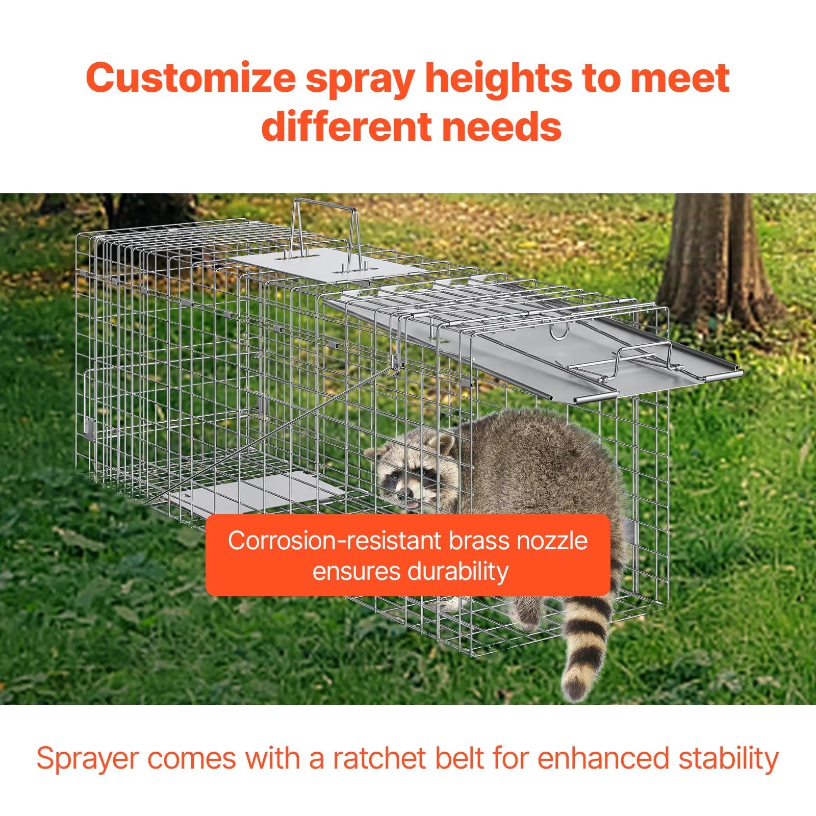 VEVOR Live Animal Cage Trap, 31" x 10" x 12" Humane Cat Trap Galvanized Iron, Folding Animal Trap with Handle for Rabbits, Stray Cats, Squirrels, Raccoons, Groundhogs and Opossums