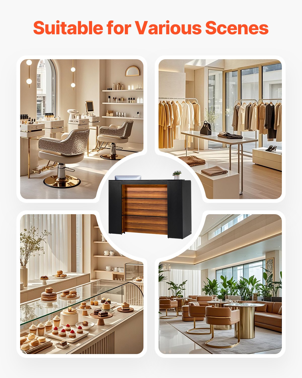 VEVOR Reception Desk Rectangular Front Counter Table 62.99 in Salon Office Table